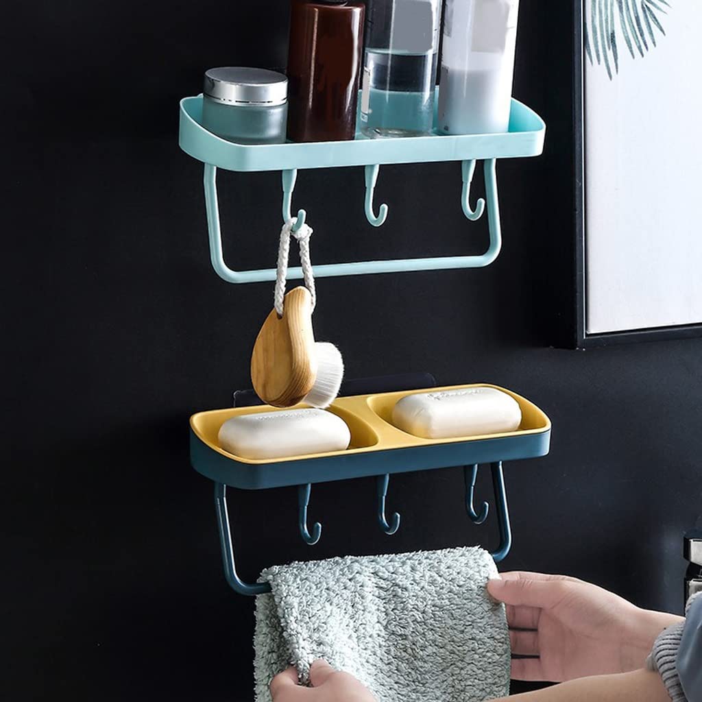 Jabonera Autodrenante Hogar sin punch-Free Drenado de la pared Estructura de jabón de lavabo interior Baño de cocina Aseo de la cocina Plástico de doble capa plato Jabonera Jabonera Guardar
