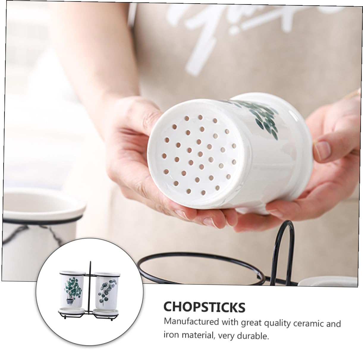 Support de Rangement pour Baguettes Égouttoir Facile à Nettoyer en Céramique et Fer Blanc Design Simple et Élégant Cuisine Maison