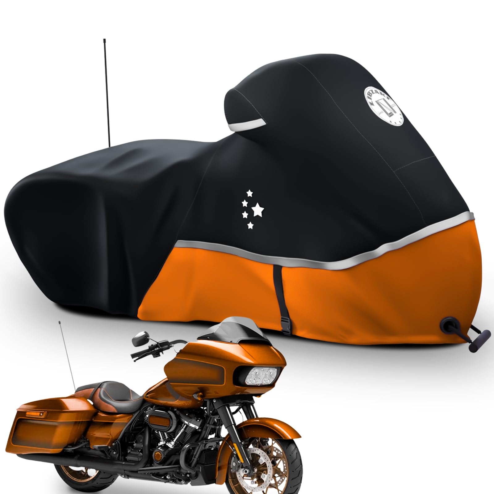 Motorcycle Cover 420D Heavy Duty Storage for Touring Models Harley Davidson Road King,Road Glide,Street Glide,Electra Glide,Heritage Classic,Low Rider-ST,and Most Motorcycles Orange
