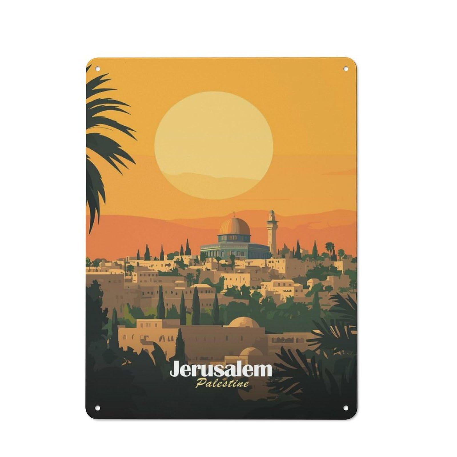 Junmoney Style-22 Jerusalem Skyline Vintage Metal Sign 40X30cm, Shop Front Style Cafe Wall Decor For Coffee Bar, Small Shop Or Dining Room