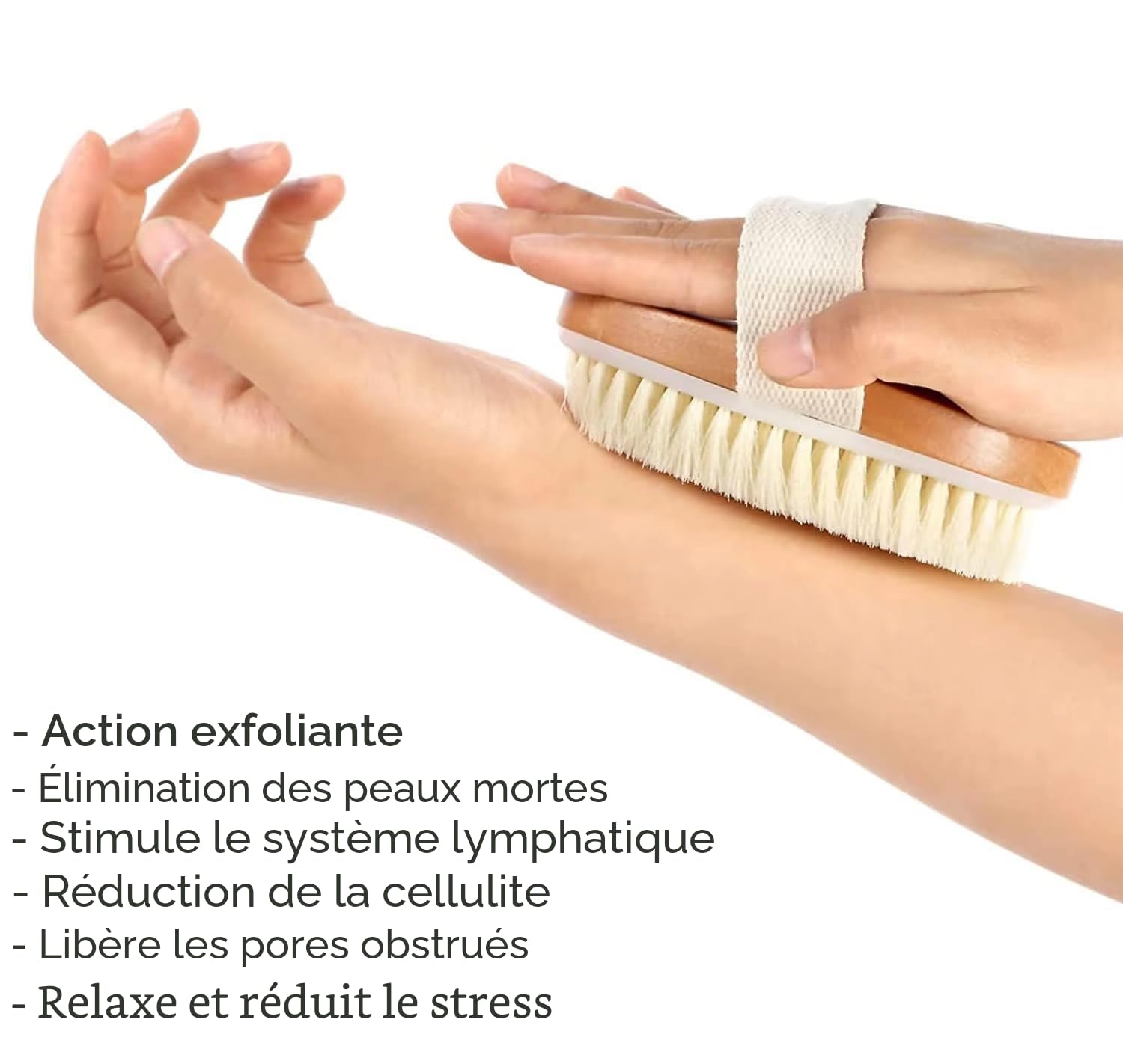 Davilis® Brosse pour le corps à sec exfoliant en bois avec poils naturels élimine la cellulite la peau morte et favorise le drainage lymphatique la circulation Scrub et Dry Brushing