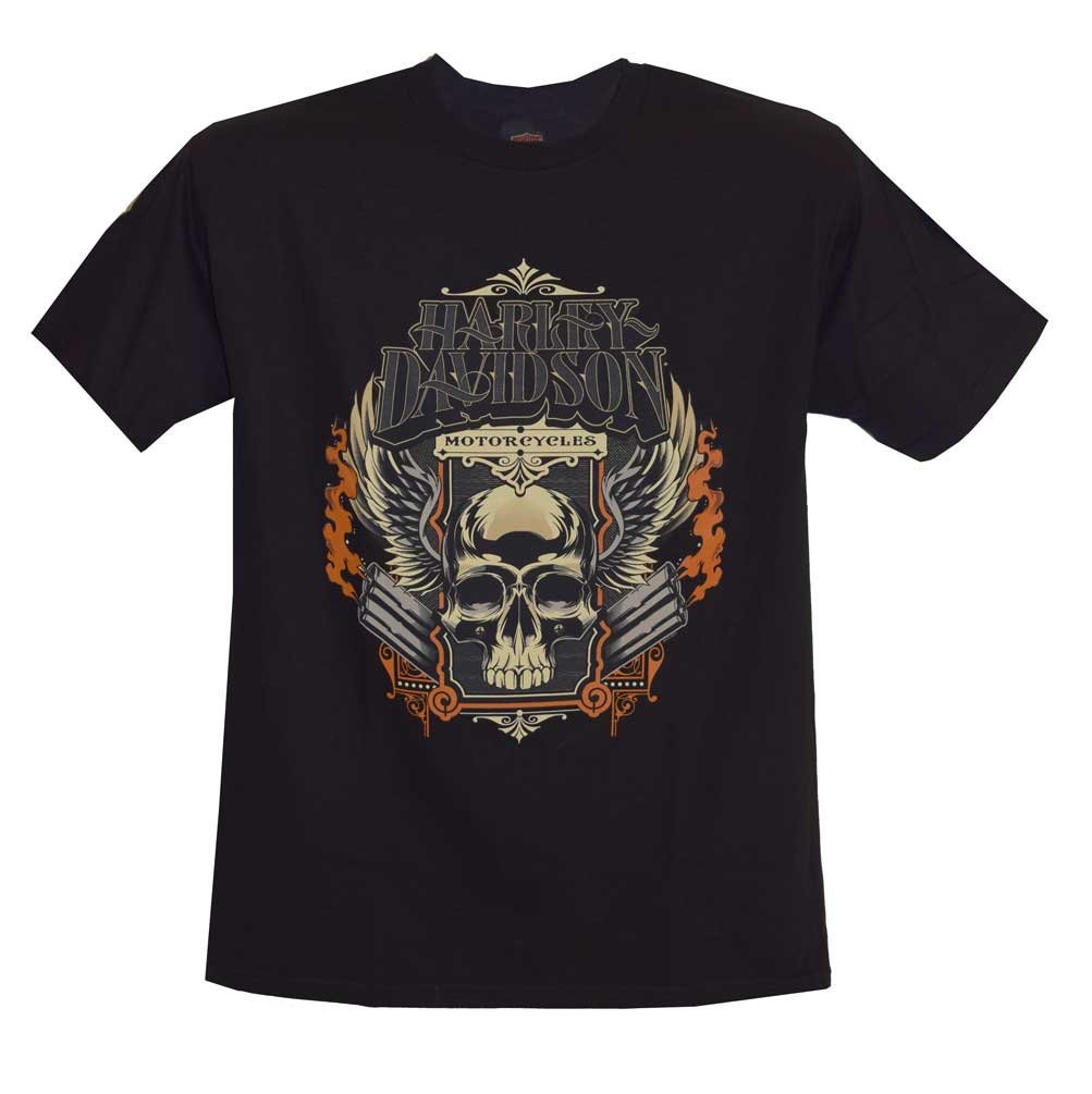 Harley-Davidson Men's T-Shirt, Skull Pipes Short Sleeve Tee, Black 30291454