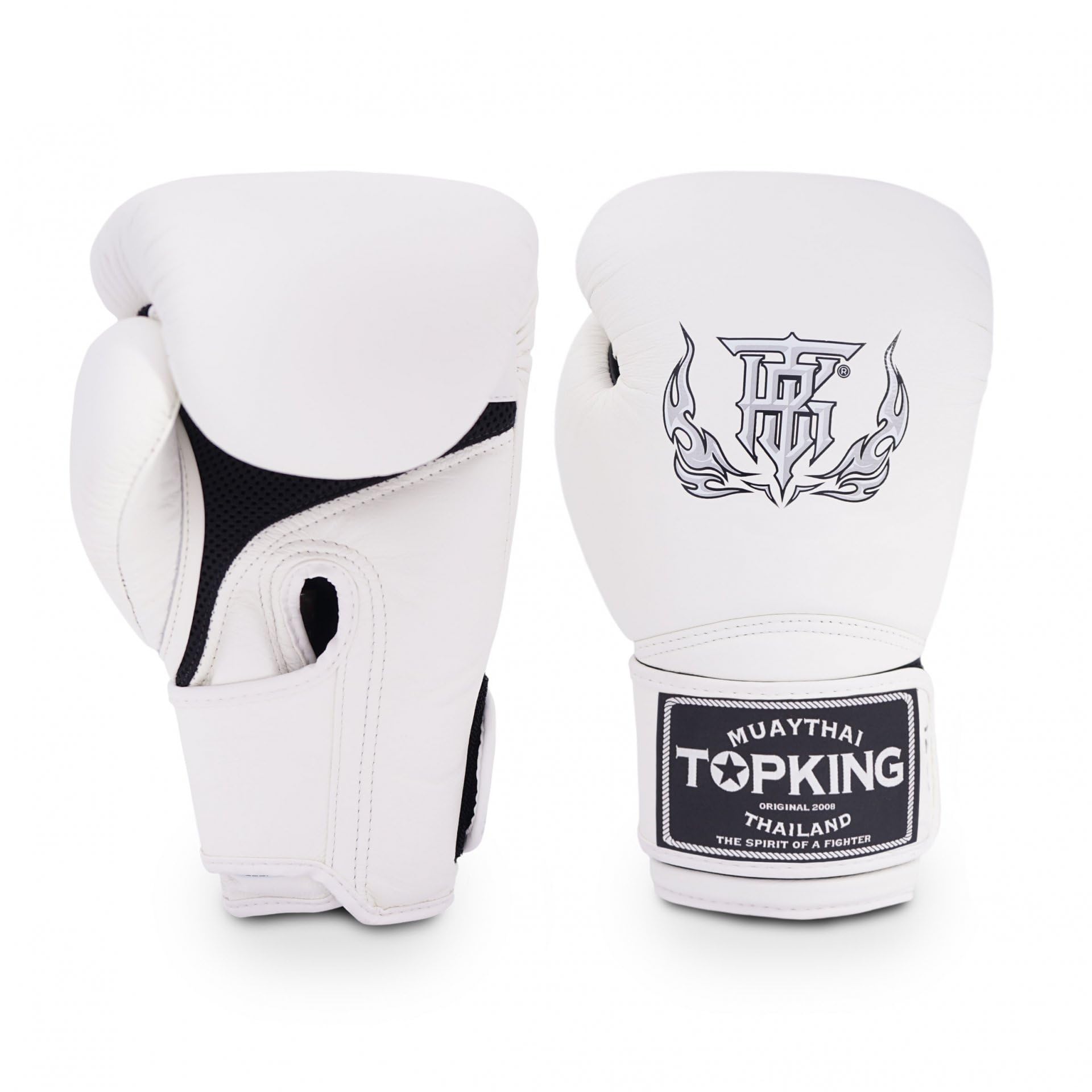 Top King Super Air Breathable Leather Gloves Muay Thai Boxing Gloves for Training or Sparring - 8oz, 10oz, 12oz, 14oz, 16oz 14oz White