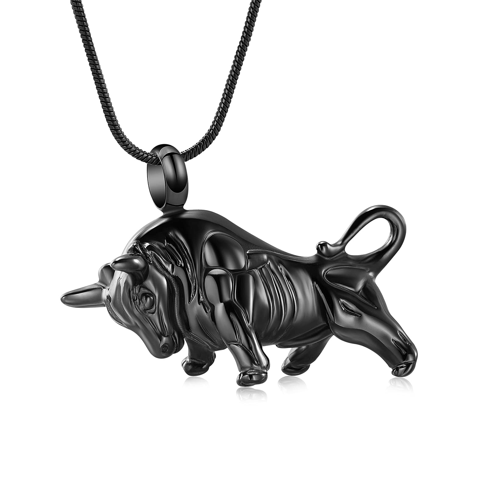 Bijoux de crémation Taureau en acier inoxydable noir durable
