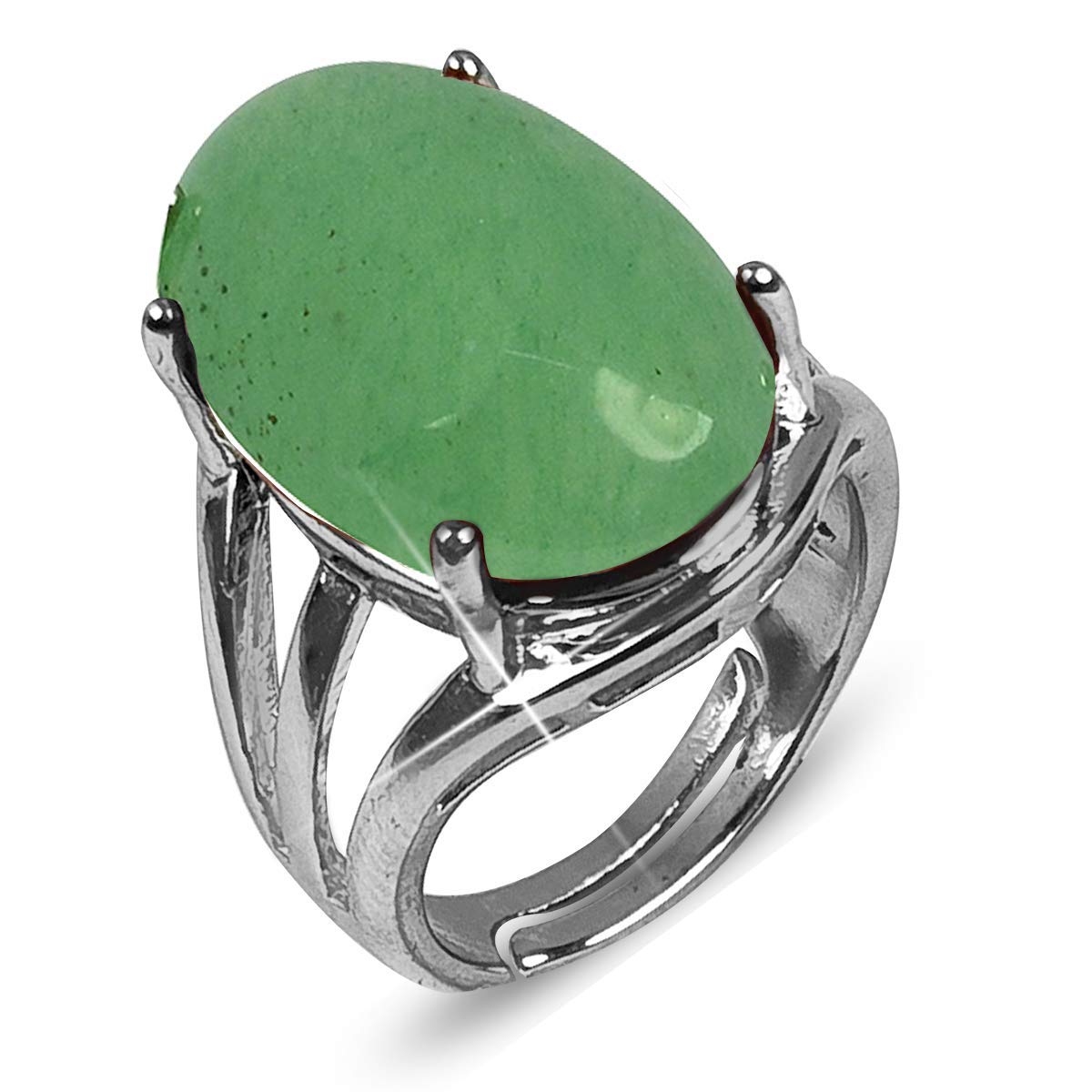 Reiki Crystal ProductsAdjustable Green Jade Gemstone Ring for Unisex (Color : Silver & Green)