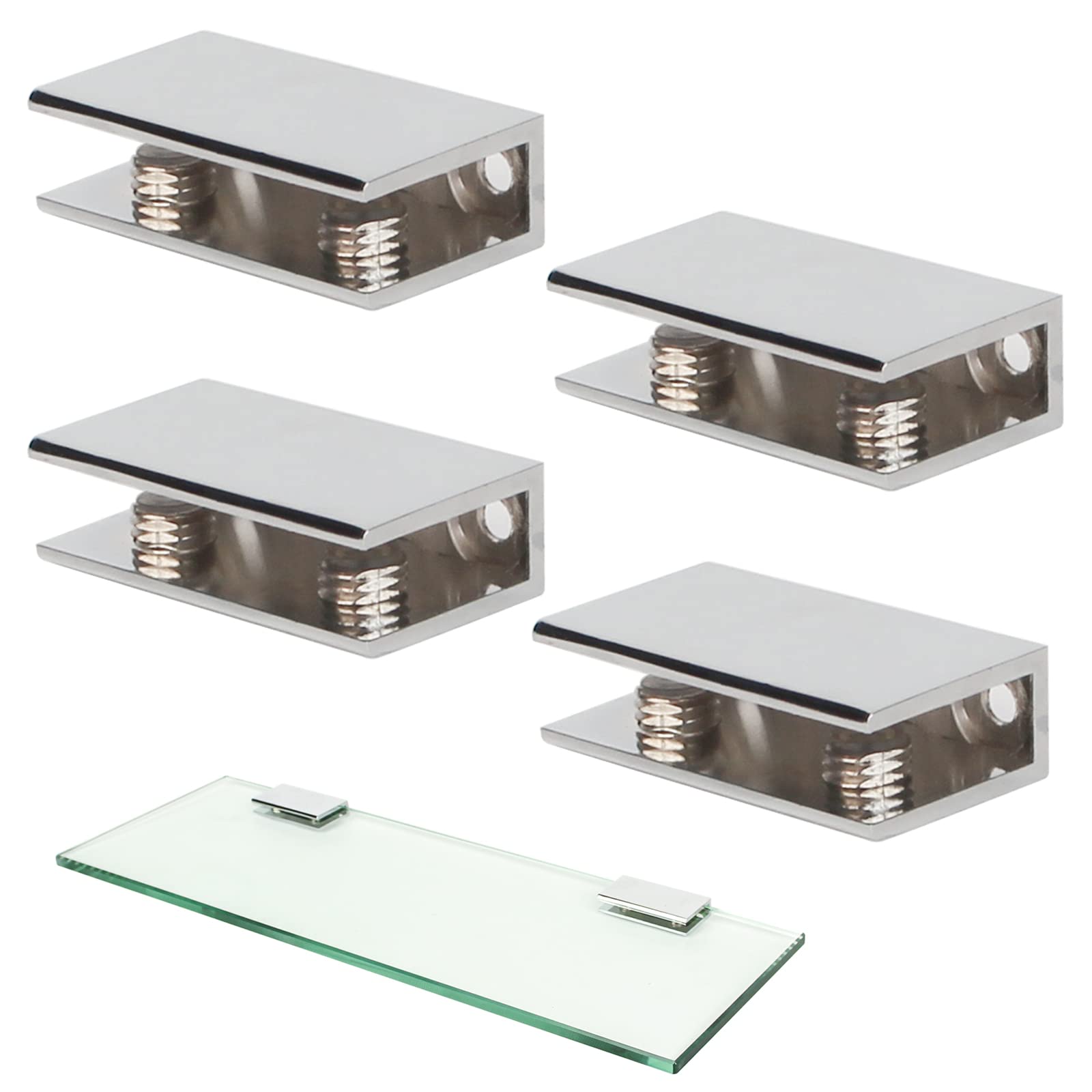 Kafenda Polished Chrome Glass Shelf Brackets Chrome, Wall Mounted Glass Clamps