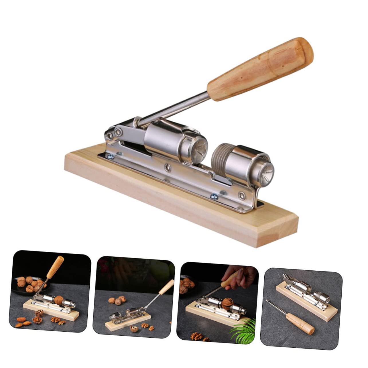 Alipis Casse-Noix Mécanique en Acier Inoxydable et Bois, 1 Pièce