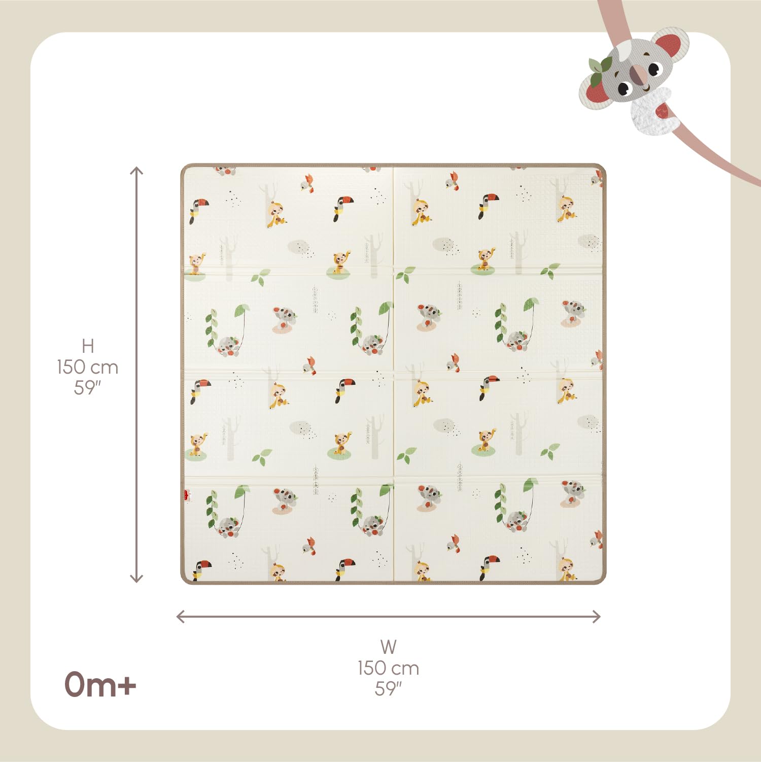 Tiny Love Tappeto Pieghevole Gioco Bambini XL in Schiuma, Tappetino Neonato, 0+ Mesi, Double-face, Leggero e Pieghevole, 150 x 150cm, Morbido e Spesso (1 cm), Impermeabile, Facile da Pulire, Boho Chic