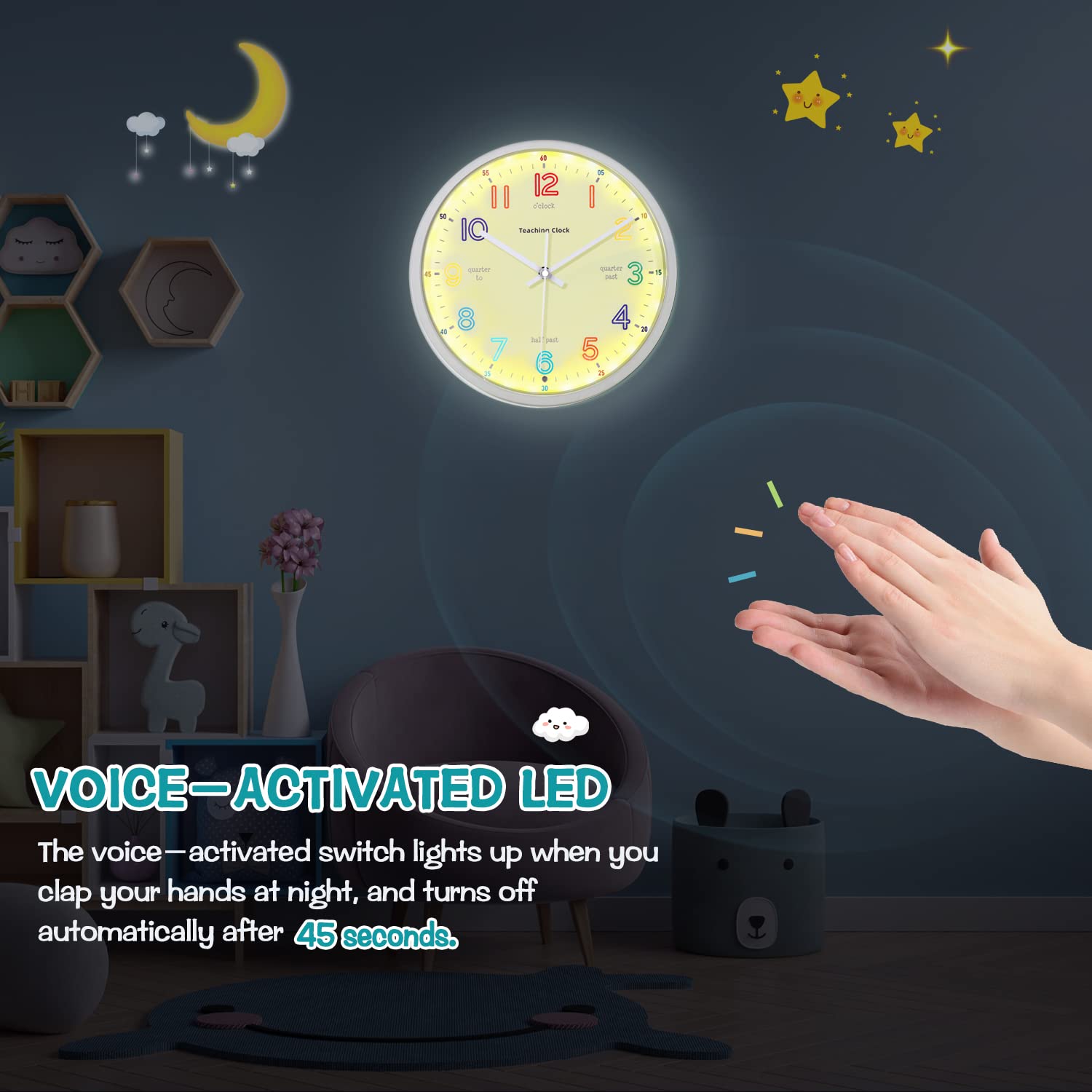 JoFomp Wanduhr Leuchtend - 30,5 Cm Große Nachtuhr Ohne Ticken