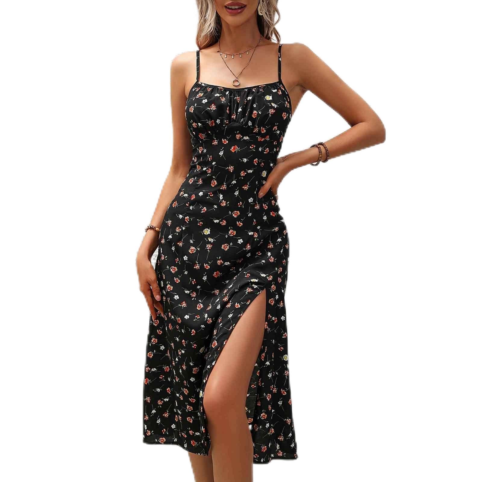 Generico Vestito a Poi - Women' Casual Dre for Summer Sleevele Perfect Leisure Activitie Vestiti Estivi Donna Comodo Abiti Spalline Silhouette Morbida Spacchi Laterali Abito Spiaggia Quotidiano S-XXL