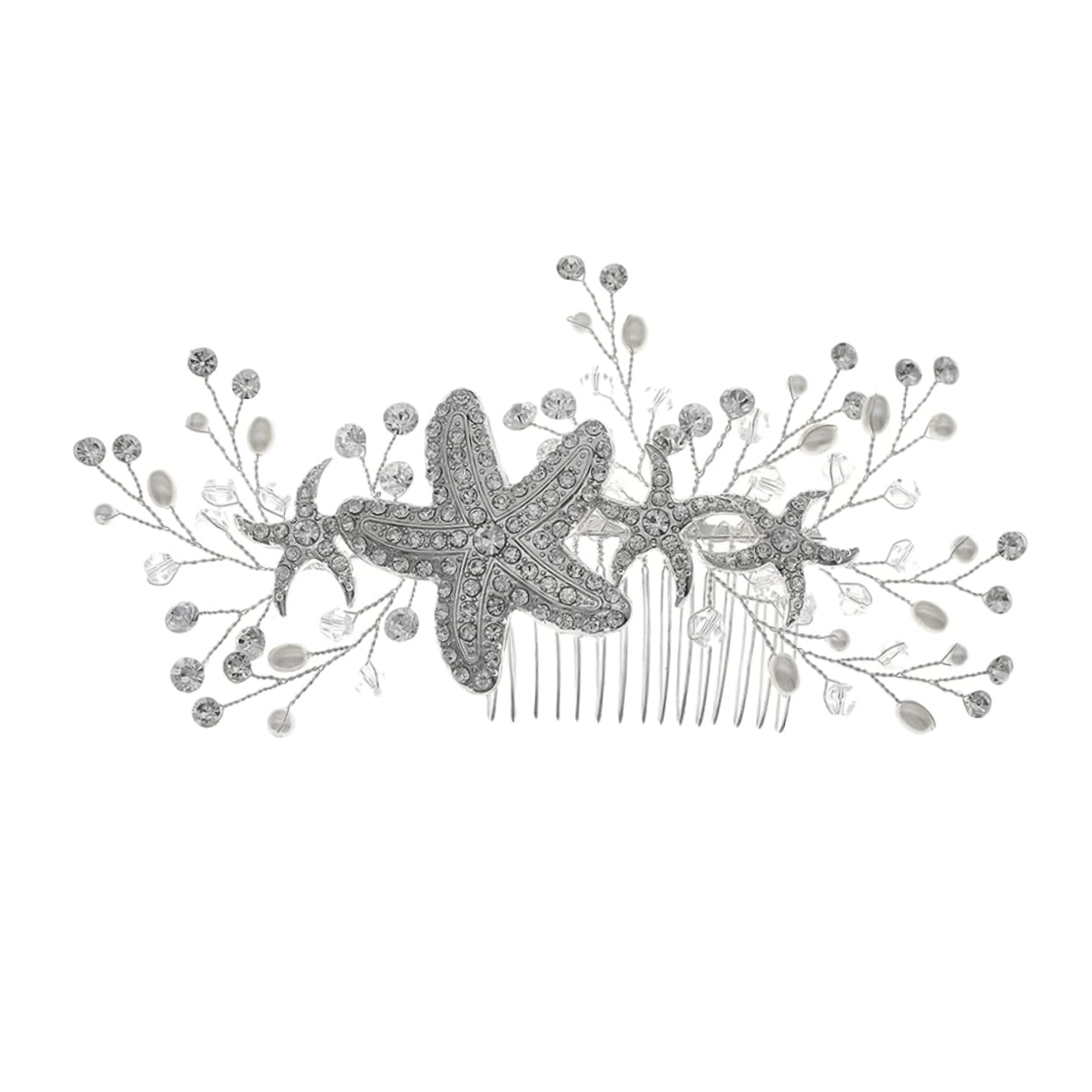 FRCOLOR Starfish Rhinestone Hair Comb with Pearls and Beads - Bridal Headpiece for Wedding