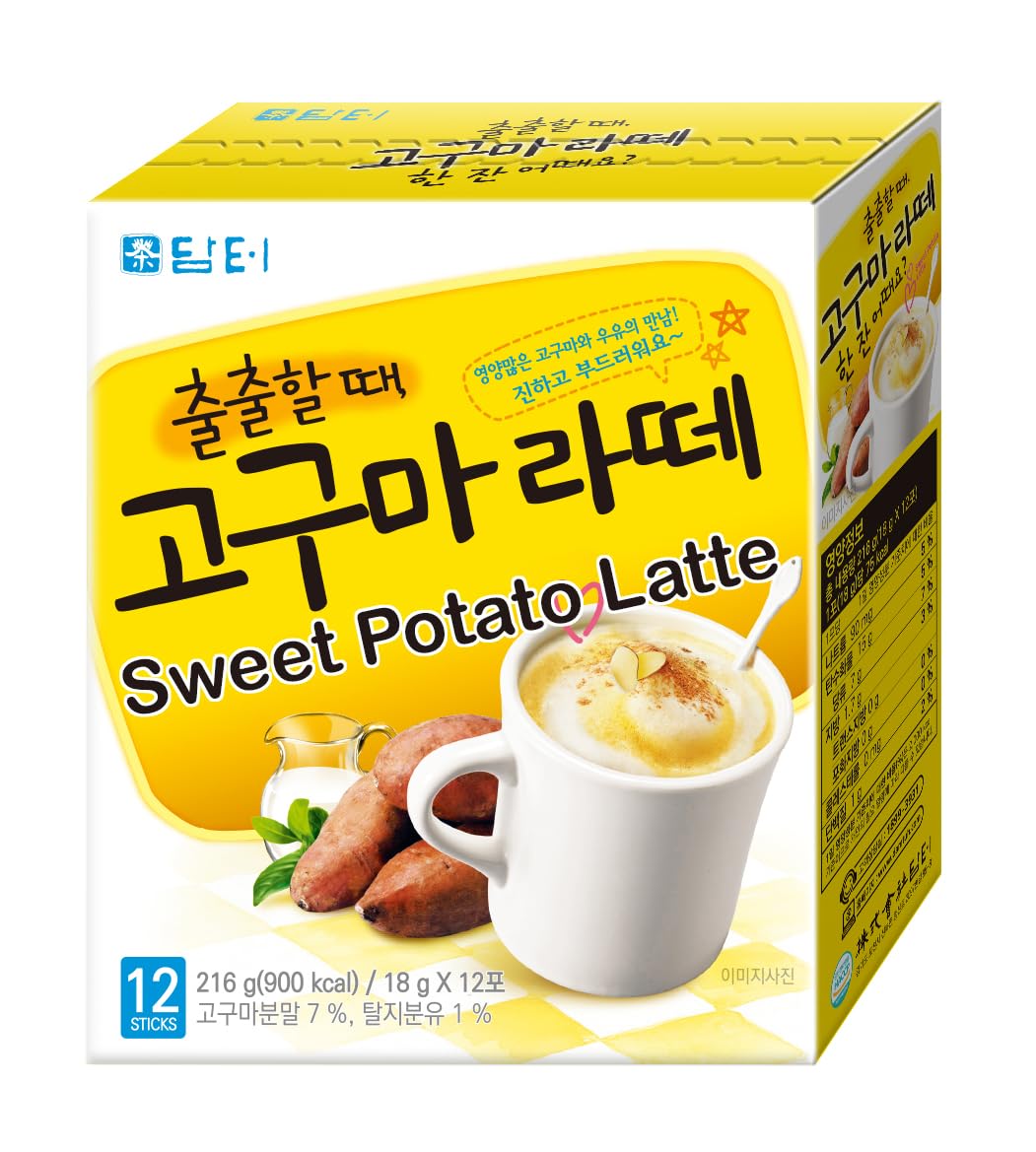 Damtuh Sweet Potato Latte 18g x 12 Sticks – Korean Goguma Latte Powder, Creamy Instant Drink Mix, Naturally Caffeine-Free