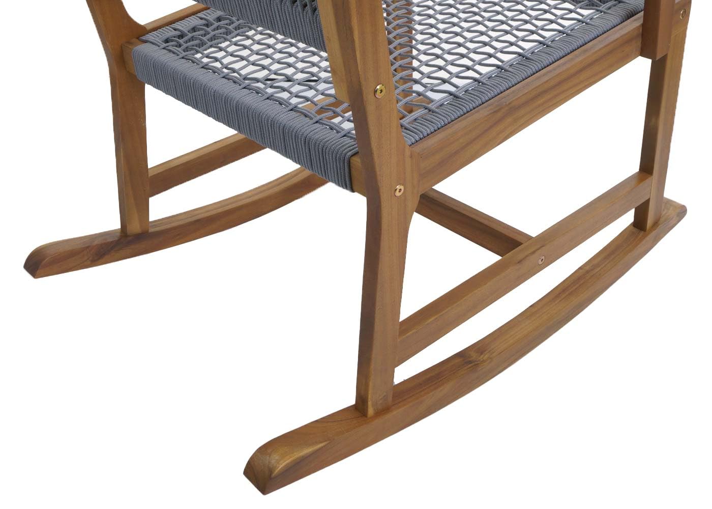 Mendler Fotel bujany HWC-P73, do ogrodu, na zewnątrz, krzesło bujane, leżak bujany, drewno akacjowe, plecionka linowa, kolor szary