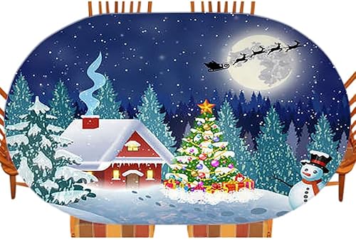 Mantel ajustable elástico ovalado de Navidad, estampado de estilo navideño, para decoración de mesa de cocina, comedor, picnic al aire libre, se disponible en Yaxa Venezuela