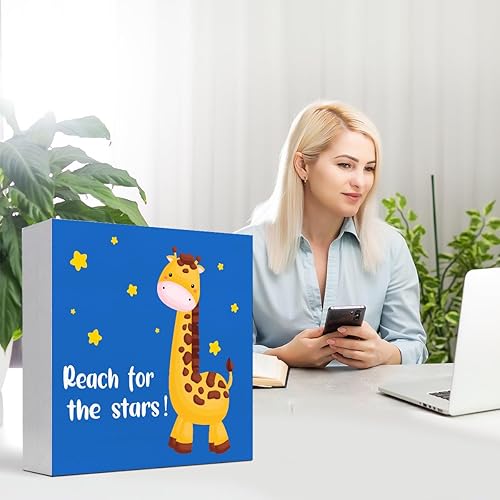 Miniatura 7 de Letreros de madera inspiradores para niños, caja de madera con texto en inglés "Reach for the Stars", decoración de escritorio, decoración de Be