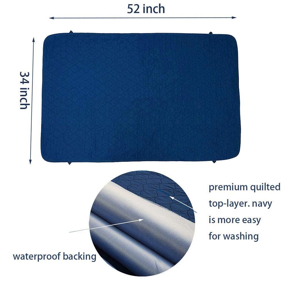 Careboree - Juego de 2 almohadillas acolchadas para cama de 34 x 52 pulgadas, para incontinencia, reutilizables y lavables, duraderas, impermeables, extra absorbentes, para colchón, color azul marino