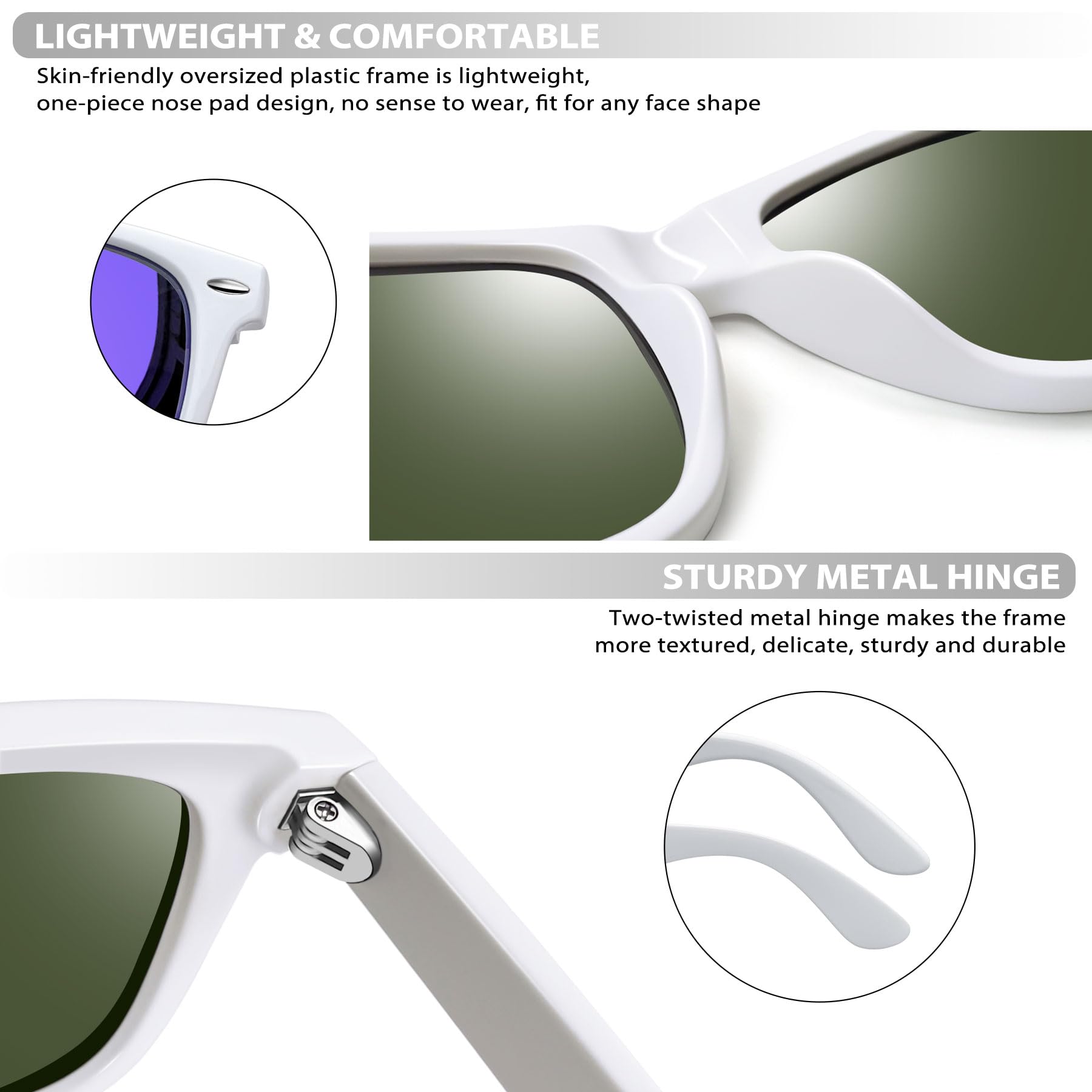 Joopin Occhiali da Sole Uomo Donna Polarizzati Classici Quadrati UV400 Protezione per Guida Pesca Guidare Golf Retrò Anni 80 Design Sunglasses
