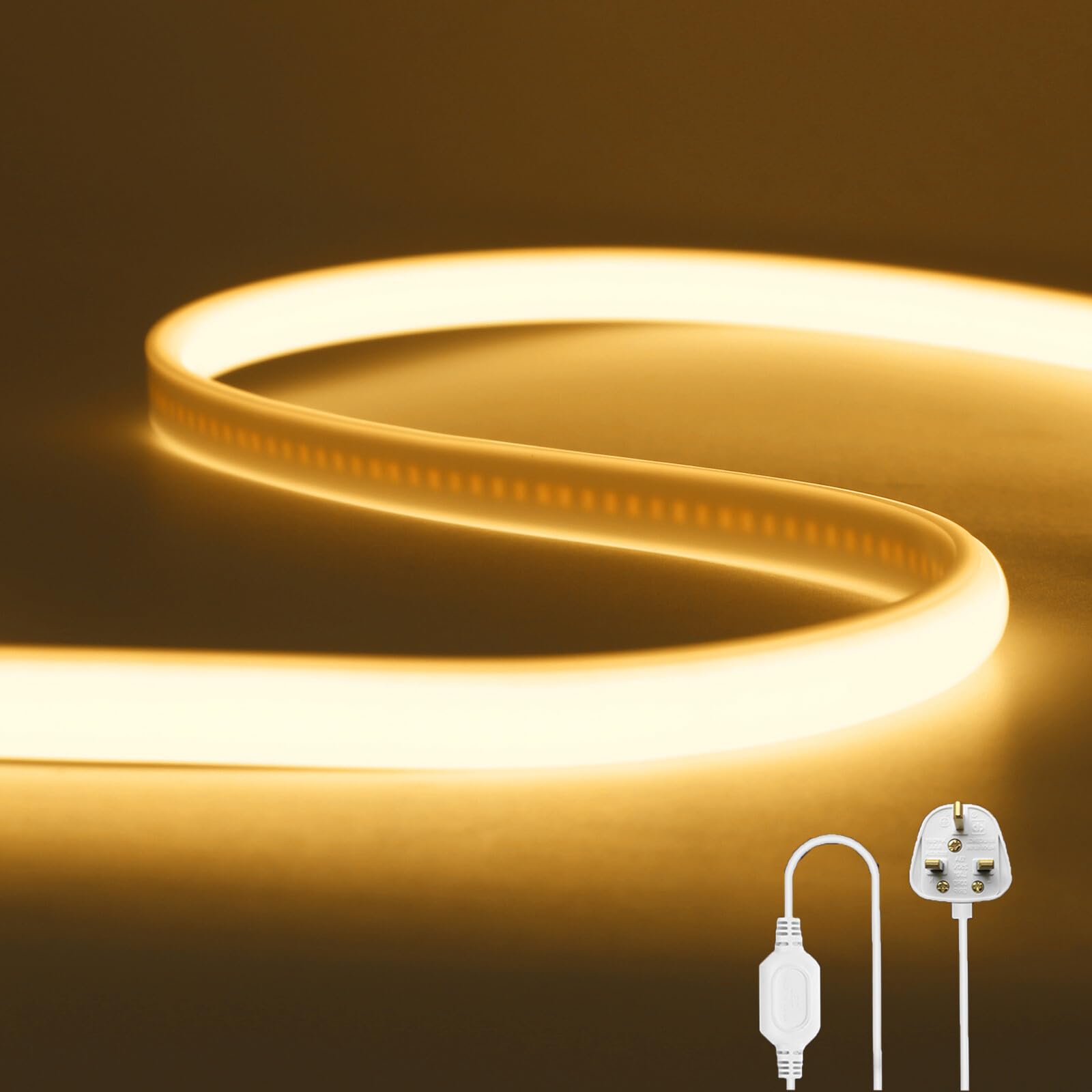 Wisada Flexible COB LED Strip Light [24M, Warm White 3000K],288 LEDs/m Cuttable FCOB LED Neon String Light,AC220-240V,DIY Design,IP65 Waterproof Fairy Lights for Home and Shop Decorative Lighting