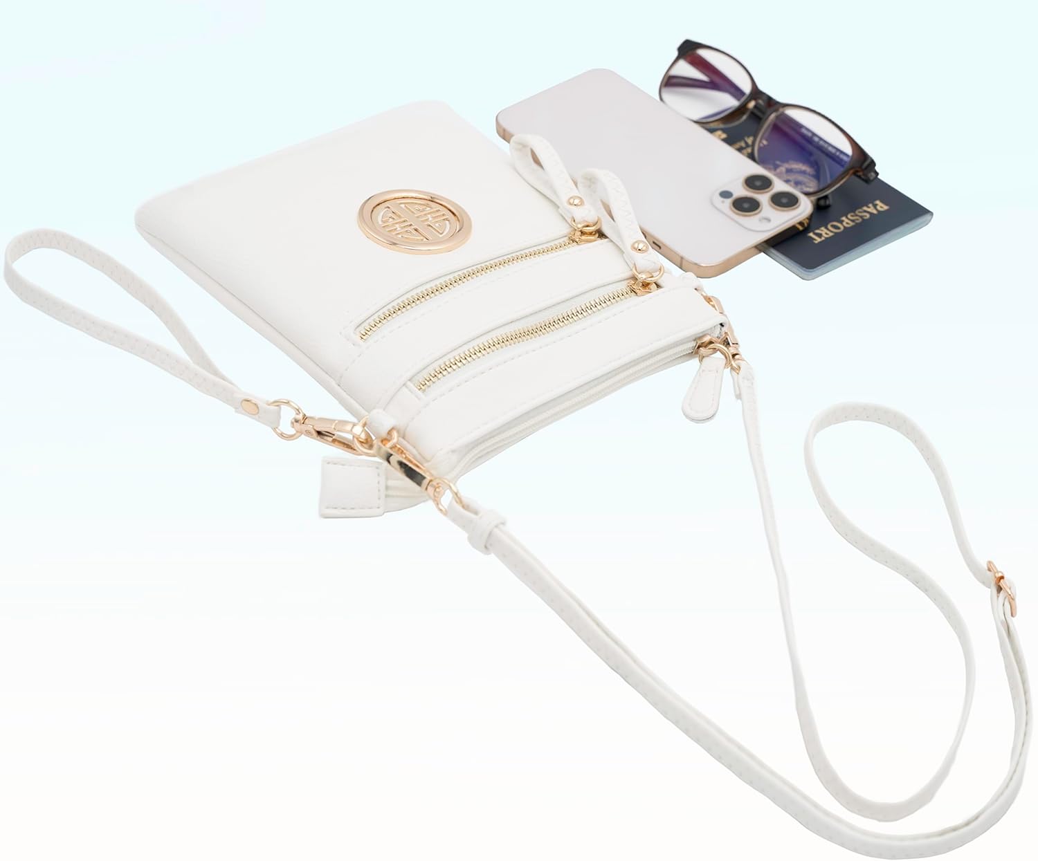 Solene Small Multi Zipper Pockets Crossbody Bag with Detachable Wristlet