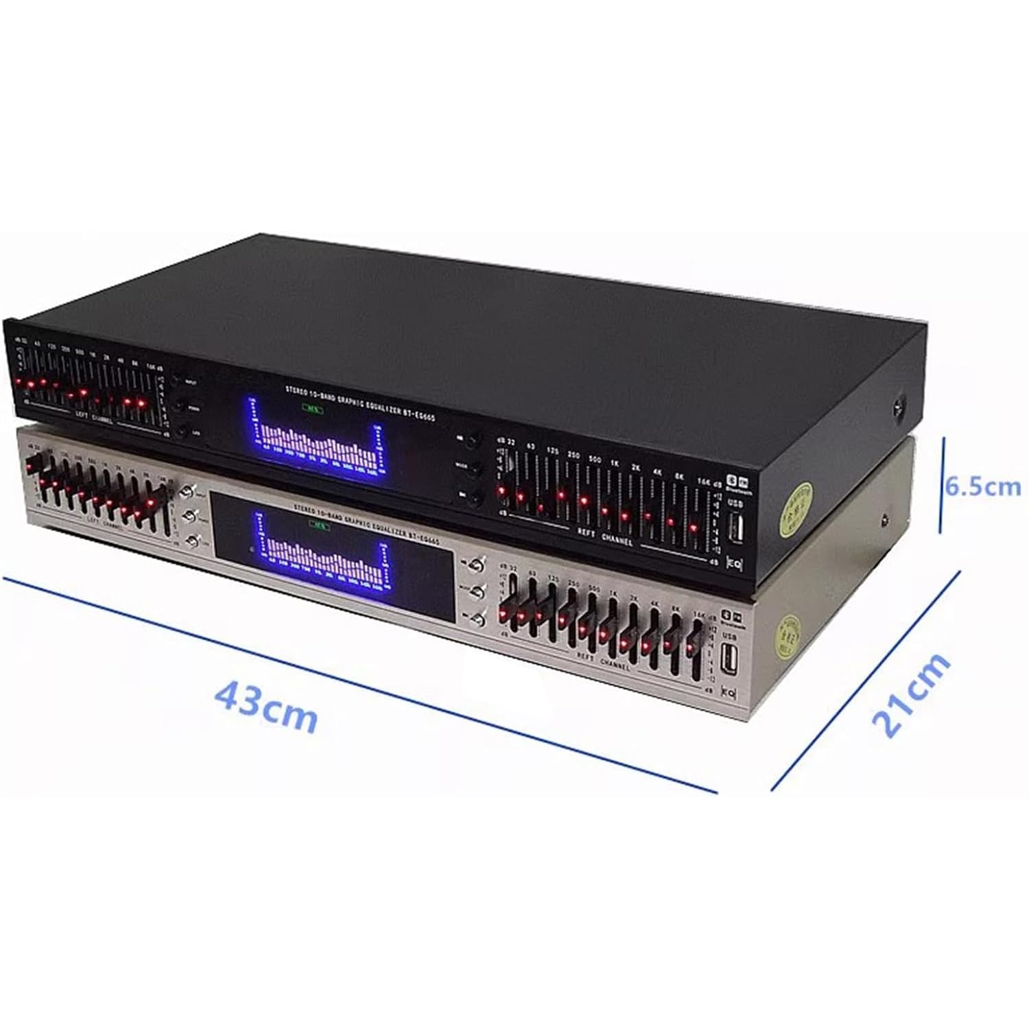 Ecualizador de audio digital de 20 bandas con control remoto, conectividad Bluetooth/USB, pantalla de espectro LED para grabación de estudio y mejora de sonido en vivo