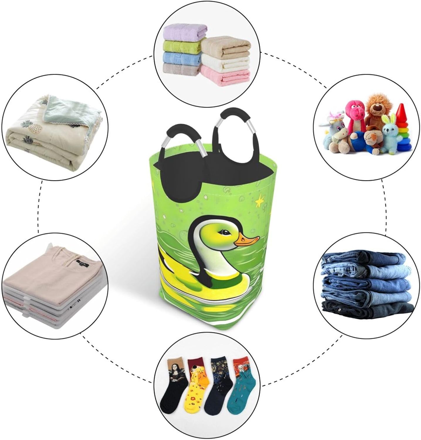 Green Duck Square storage bag 50L, suitable for multiple scenes, foldable dirty clothes storage basket.