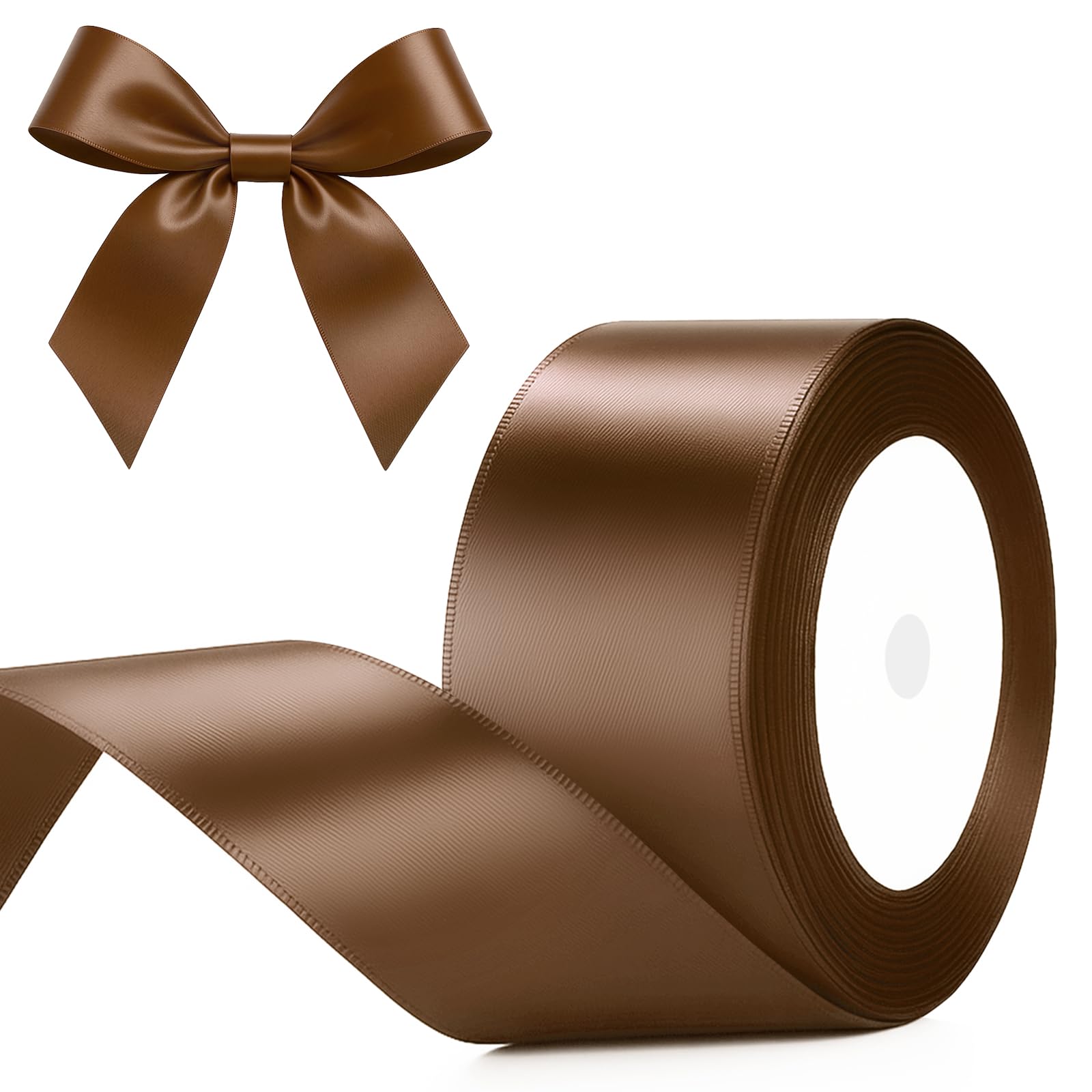 G2PLUS Dark Brown Satin Ribbons for Crafting 50mm Ribbons for Gift Wrapping 22M Thick Decorative Fabric Ribbon