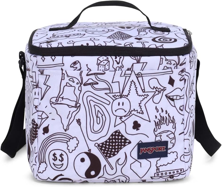 JanSport Super Snack โ Insulated Lunch Bag with BPA-Free Liner, Zipper Top Opening, and Adjustable Shoulder Strap, Broken Broadcast