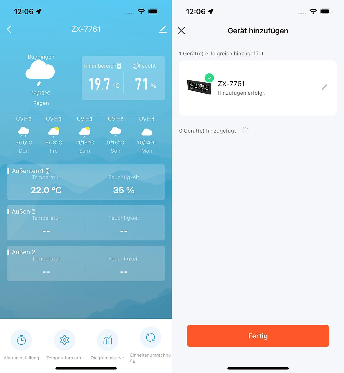 infactory Wanduhr: WLAN-Funk-Wetterstation mit Widescreen-VA-Display, Außensensor und App (Farbwetterstation, Luftfeuchtigkeitmessgerät, Frost)