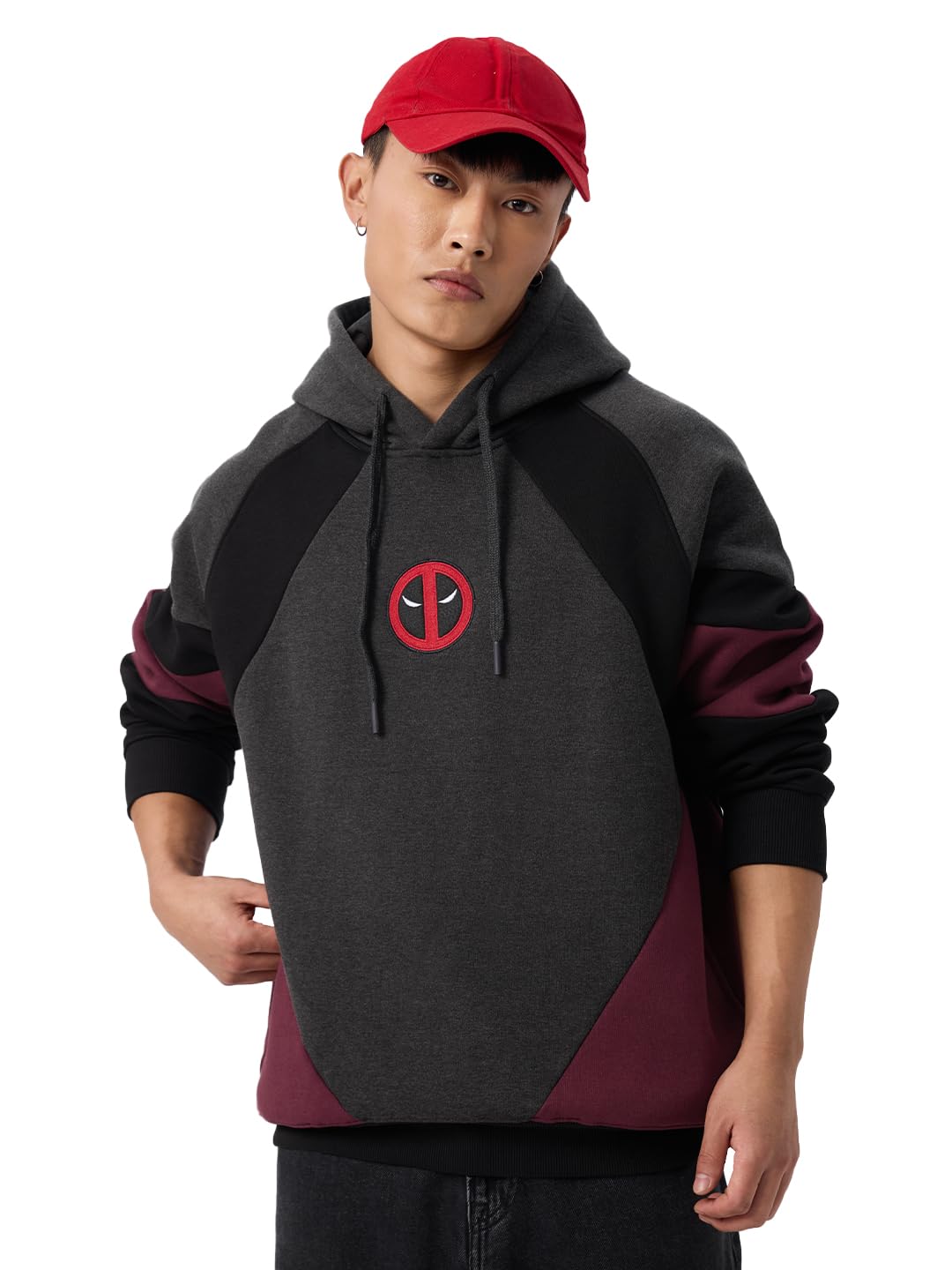 Deadpool: Wade Wilson Men and Boys Long Sleeves Hooded Neck Pull On Grey Graphic Printed Cotton Blend Oversized Hoodies-image-38
