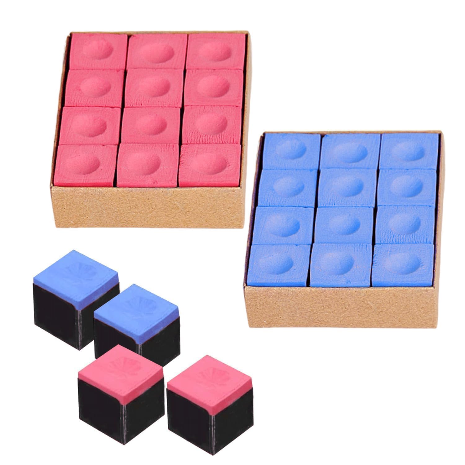 Tiza Billar,24 Piezas Tiza Snooker,Tizas para Tacos De Billar,Tiza Billar Profesional,Puntas de Taco de Tiza,Set Tizas de Billar para Aficionados y Profesionales(Azul/Rojo)