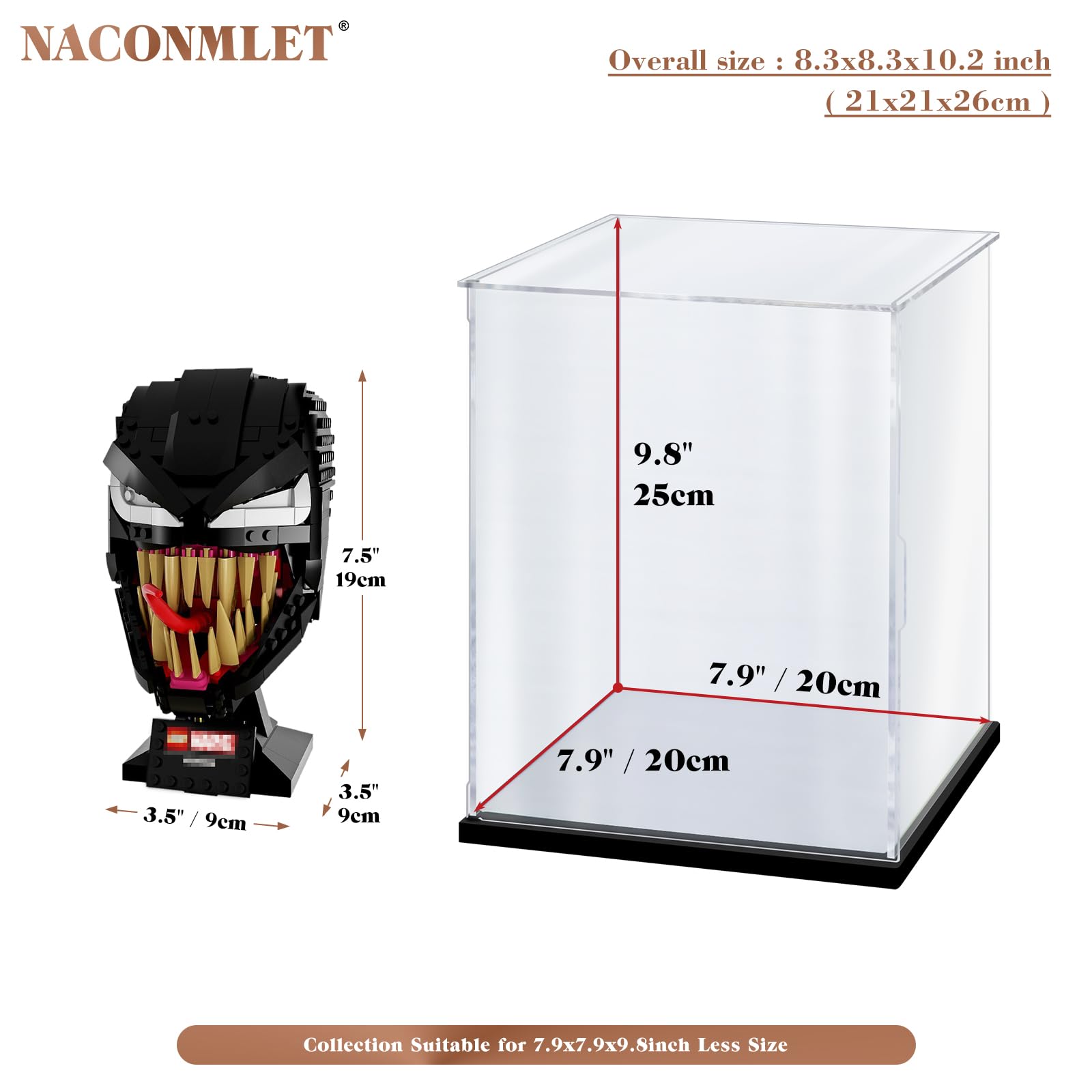Vetrina in Acrilico Trasparente con led e Specchio, Vetrina Plexiglass,teca in acrilico Cubo Trasparente per Action Figure, Collezionismo, lego e Modellismo(20*20*25cm)