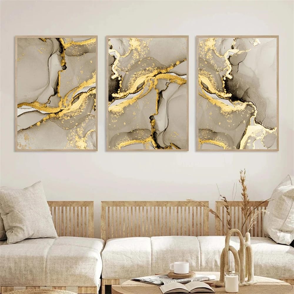 CLJKDX Abstract Beige Black Gold Marble Wall Art Canvas Painting Nordic Posters And Prints Pictures Modern Living Room Kitchen Interior Decor-40 * 60cm*3PCS (No Frame)