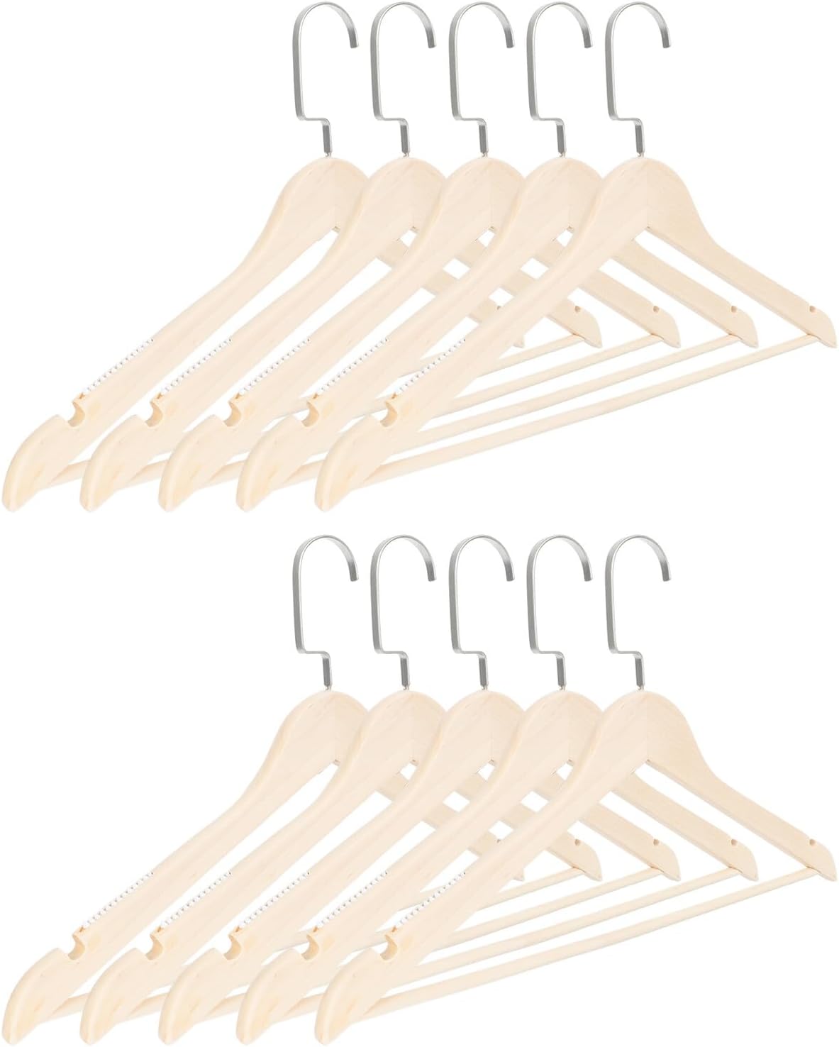DOITOOL 10Pcs Retro Wood Clothes Storage Hangers with Hooks Non-Skid Household Organizer for Jeans Skirts Pants Lightweight Wooden Clothes Holders