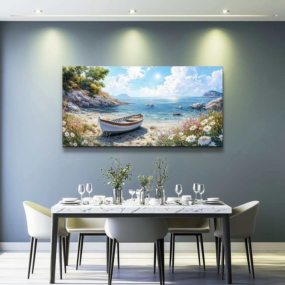 ZUITINGHUA Canvas Wall Art For Living Room Wall Decor For Bedroom Office Wall Decoration Seaside Boat Landscape Painting Farmhouse Pictures Artwork Room Aesthetic Home Decor 20x40 In