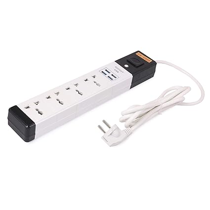 INSTABUYZ OXCORD Smart 3 Pin 4 Sockets and 3 USB Ports Surge Protector with 6 ft Long Wire Extension Board (Blue) (Black)