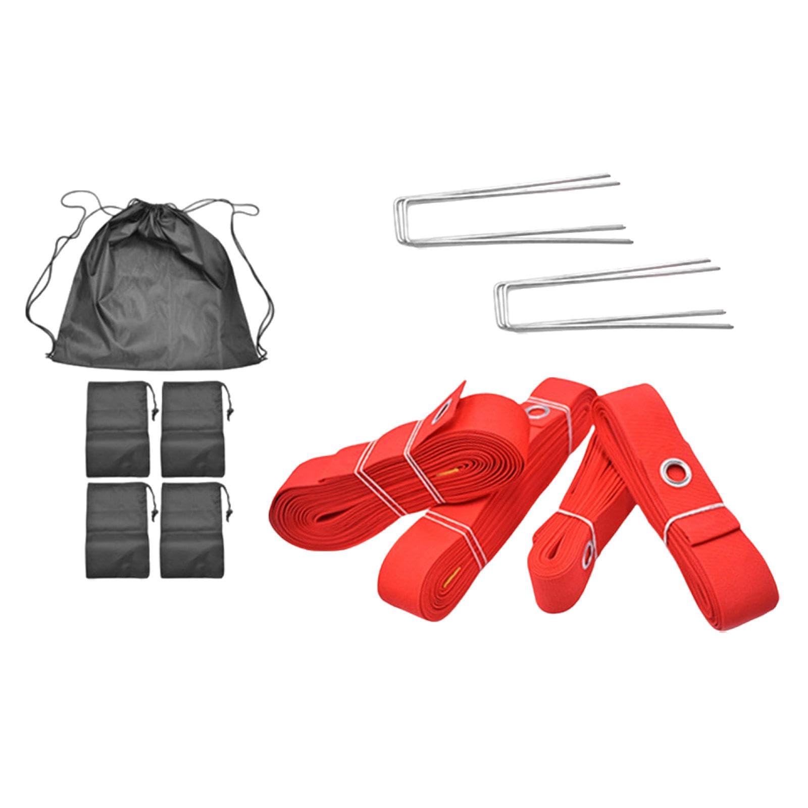 Yiju Beach Volleyball Lines for Sand with Drawstring Bag Workout Portable Marking Lines Set Court Marker Kit for Grassland Beach, red