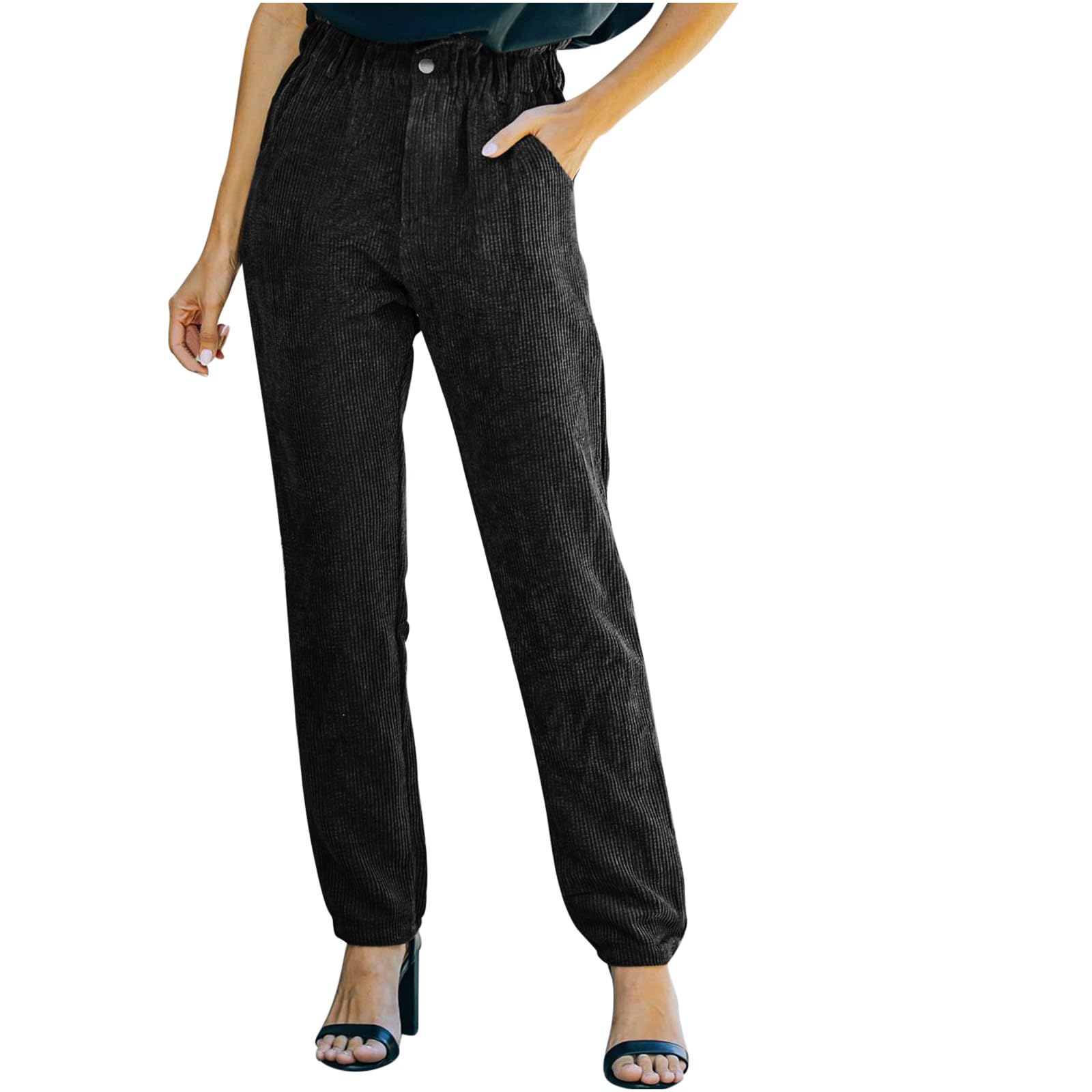Simple Style Lounge Pants for Women Casual Trendy Corduroy Comfy Pants Slacks Work Straight Leg High Waisted Trousers