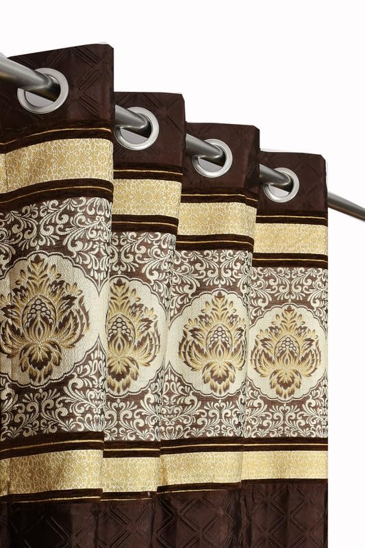 Image of Exporthub Set of 2 Pc Heavy Quality Premium Curtains Flowers Patch Design Brown Color Window Curtains - Window - 6 feet (EHSPR959 64)