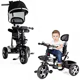Triciclo Infantil Bebê Baby Style 2 em 1 com Assento Giratório 360°, Capota Removível e Haste de Empurrar