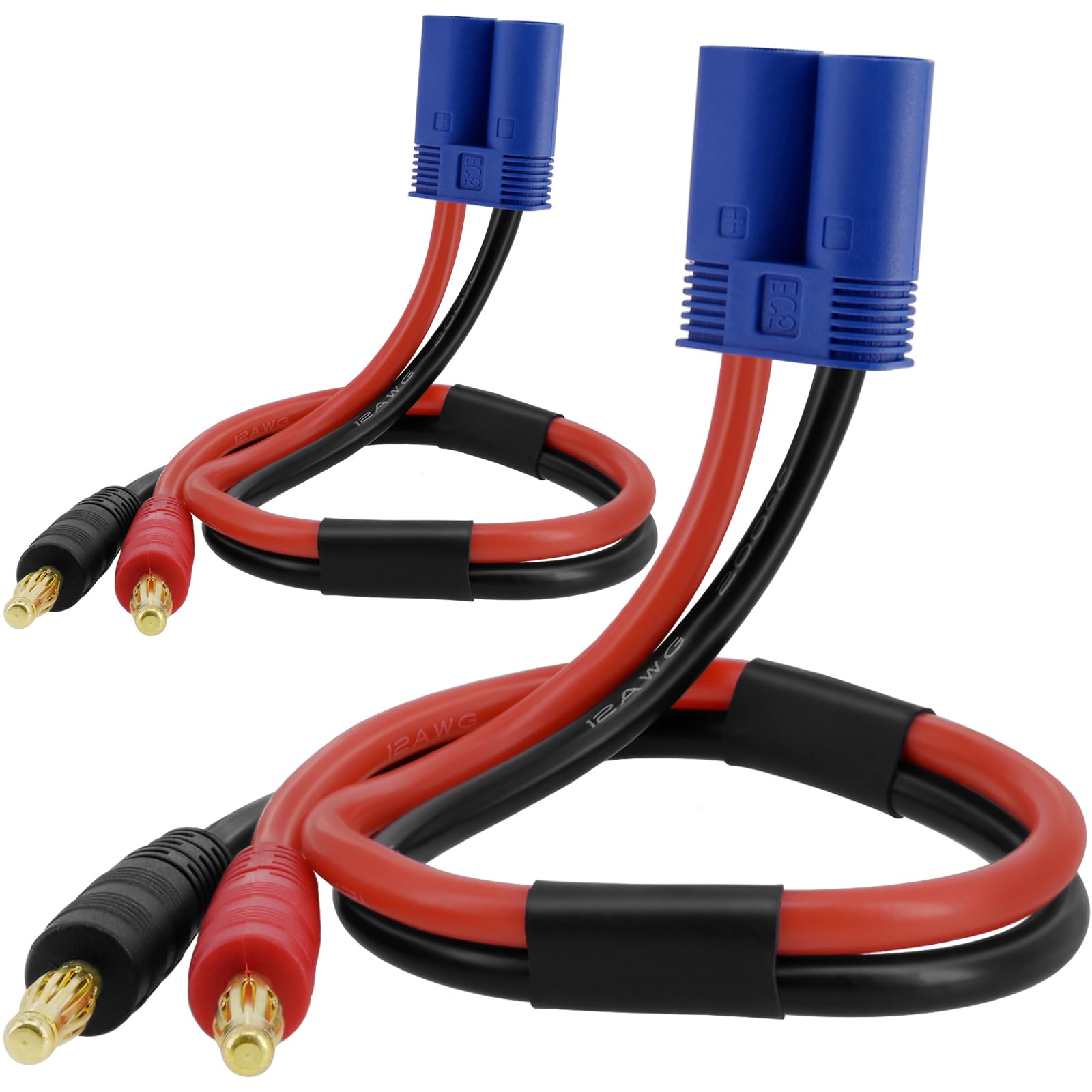 BENACES 2 Pack EC5 to 4mm Banana Plug Battery Charging Cord, 11.8 Inches EC5 Male Connector to Banana Male Plug Adapter, 12AWG EC5 Battery Charger Cable for RC Drone, Vehicle Toys