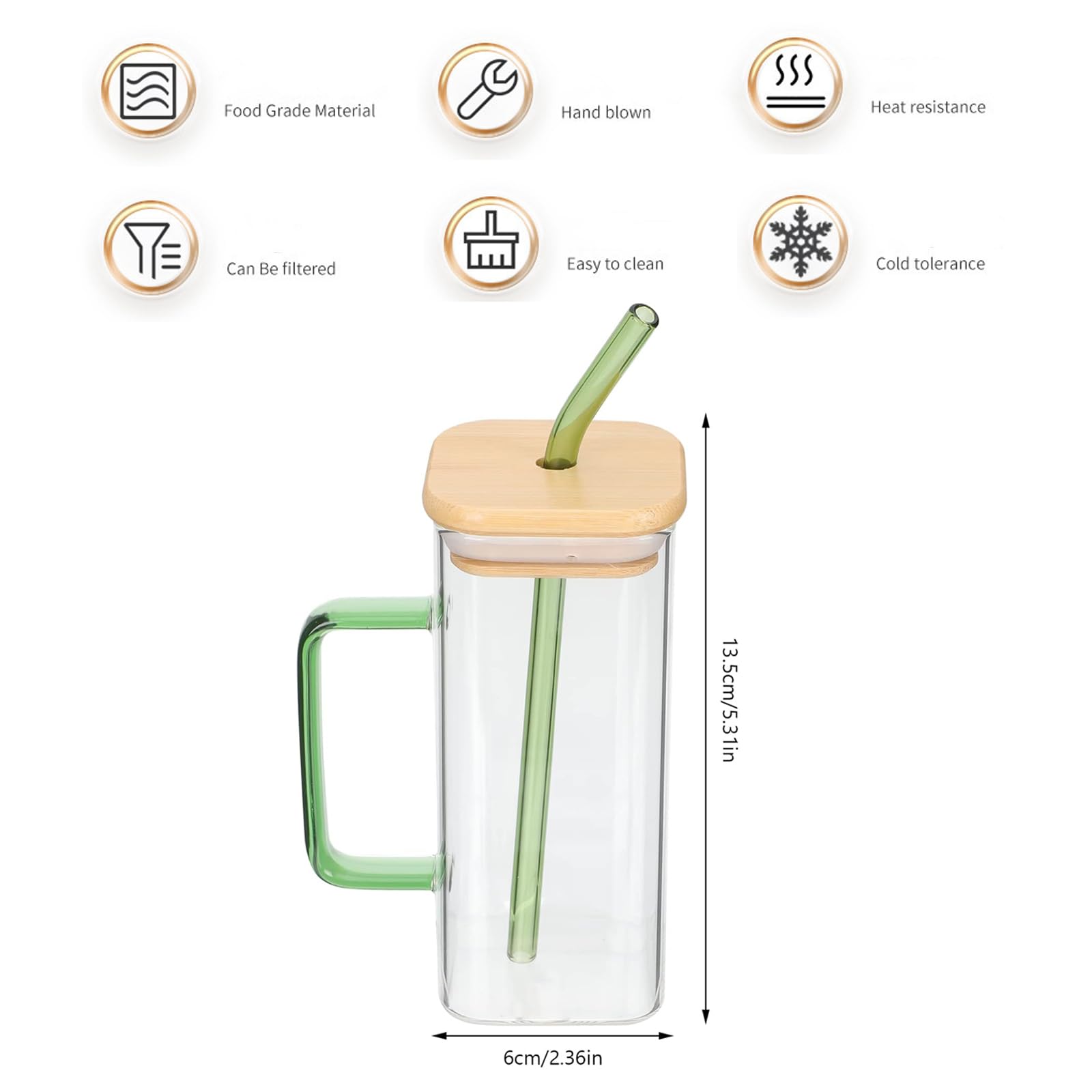 Amazon.com: Generic Glass Drinking Cup 40 oz Square Glass Tumbler with  Handle Clear Coffee Cups with Lids and Straws Portable Water Bottles Milk  Jar Can hold various beverages. (Green), Onesize : Home