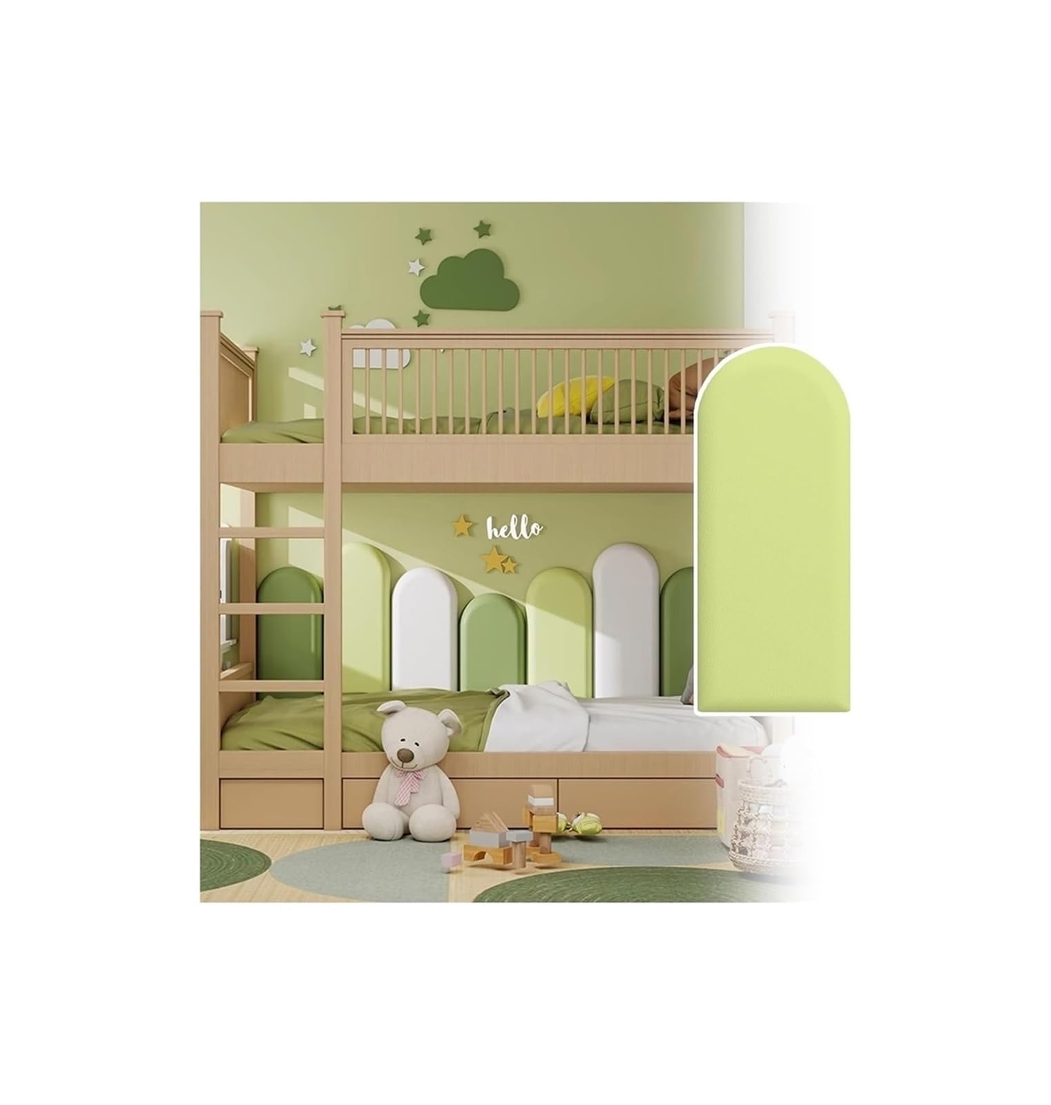Coussin mural anti-collision : sécurisez le lit enfant avec ces panneaux verts