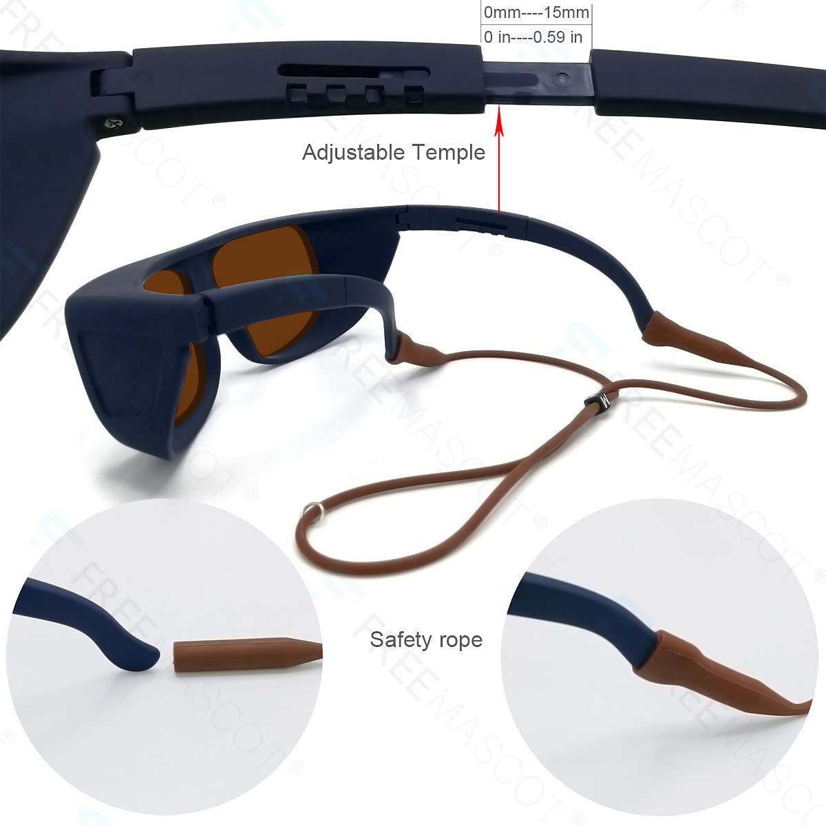 FREEMASCOT Lunettes de sécurité professionnelles OD 4+ 190 nm-540 nm/600 nm-760 nm pour lumière laser violet/bleu/vert et rouge (cadre style 5)