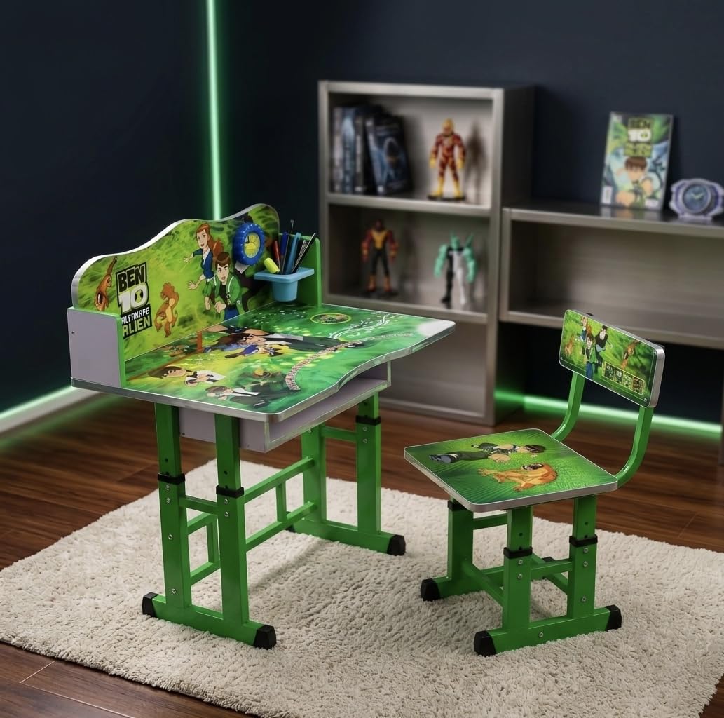 MY LITTLE TOWN Kids Study Table and Chair Set | 4-15 Years | Adjustable Height| Strong and Ergonomic | Multifunctional Writing Desk for Kids (Green)-image-39