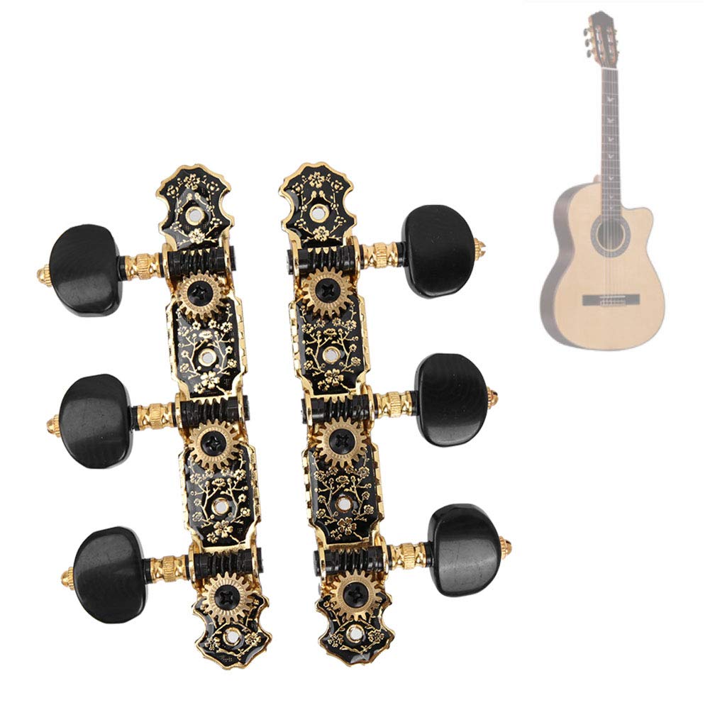 Clavijas de Afinación para Guitarra Clásica y Flamenca, Negro, Juego de 6 Piezas 3L 3R, Repuesto Universal