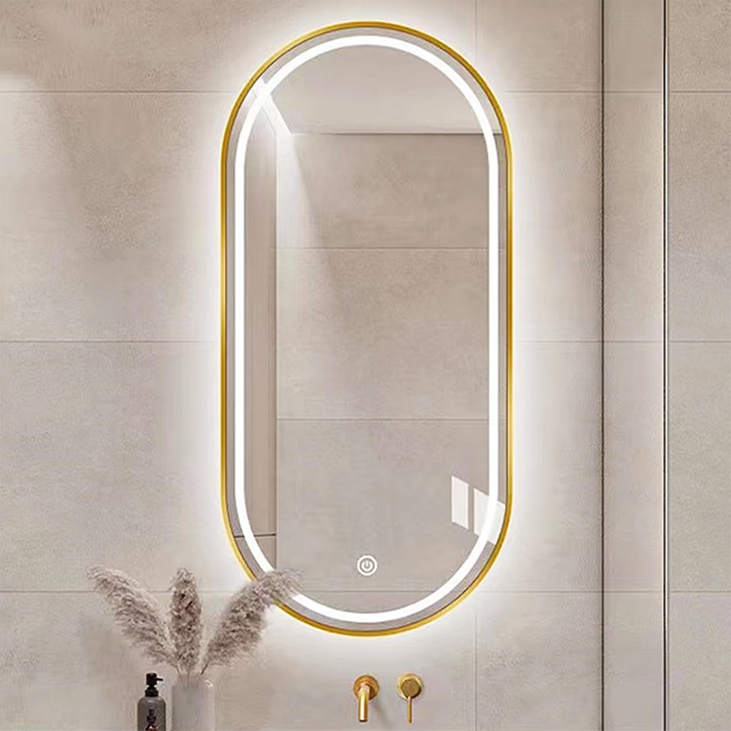 Oval Wall Mirror, Bathroom Mirror With LED Lights, Smart Touch Sensor Memory Function Wall Vanity Shaving Mirror, Metal Frames, 3 Colors Dimmable,HD,explosion-proof,IP44(Size:50cm*80cm,Color:gold)