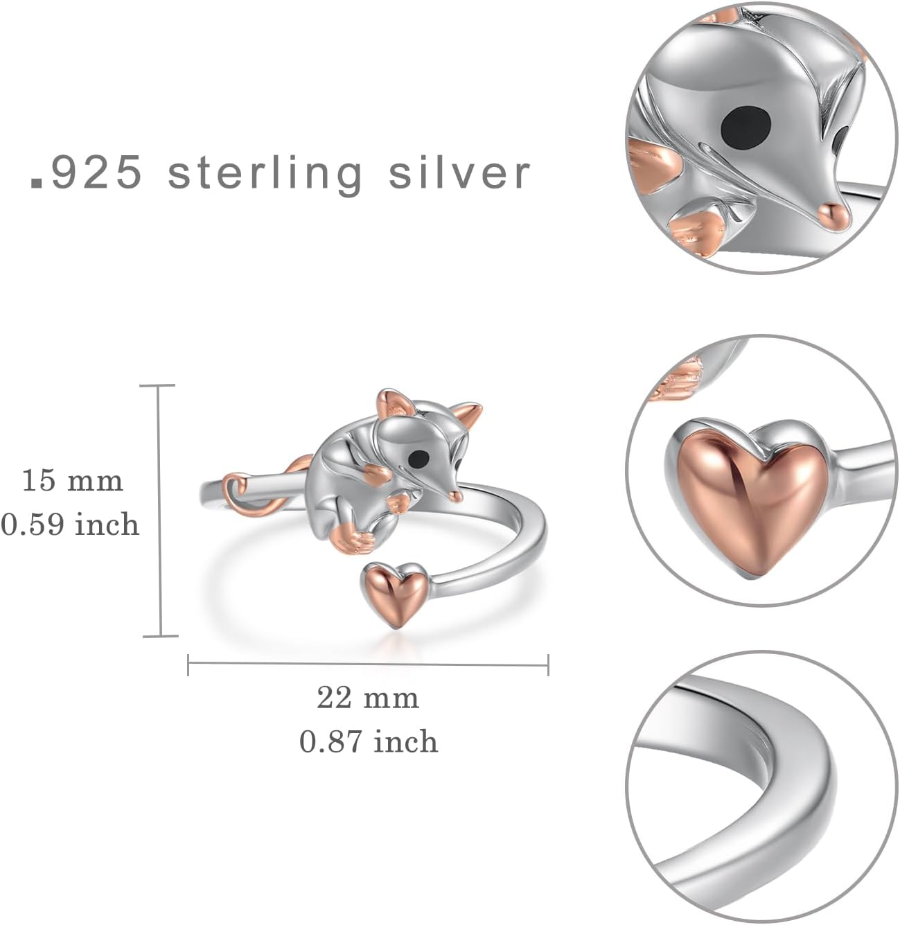 Possum Gifts 925 Sterling Silver Animal Rings Possum Stuffed Animal Opossum Jewelry for Women Possum Lover - Image 6