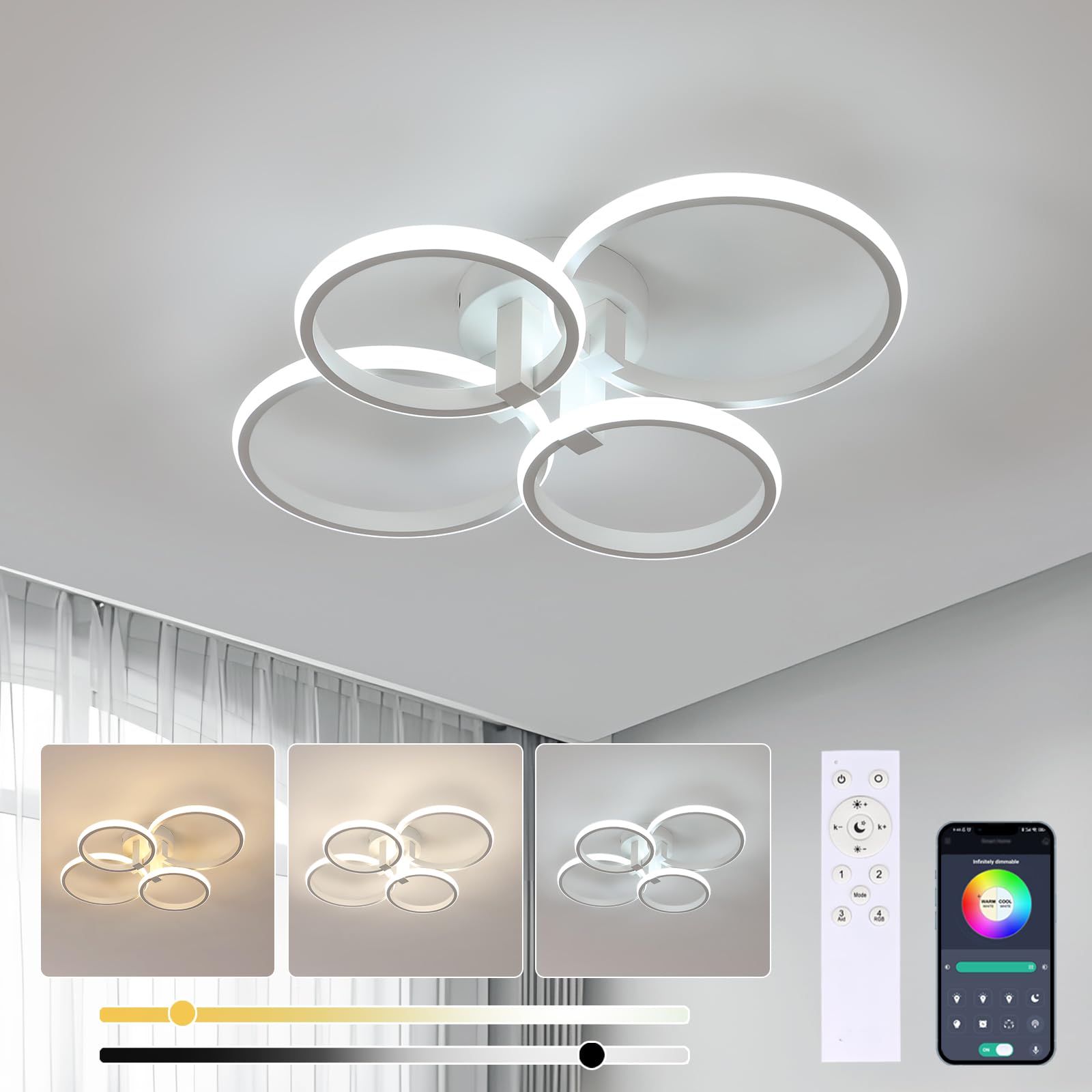 Tealight Plafoniera LED Soffitto 58cm, 76W Dimmerabile Lampada da Soffitto Camera da Letto con Telecomando 3000K-6500K, Plafoniera Moderna per Cucina, Soggiorno, Ufficio, Cucina, Bianco