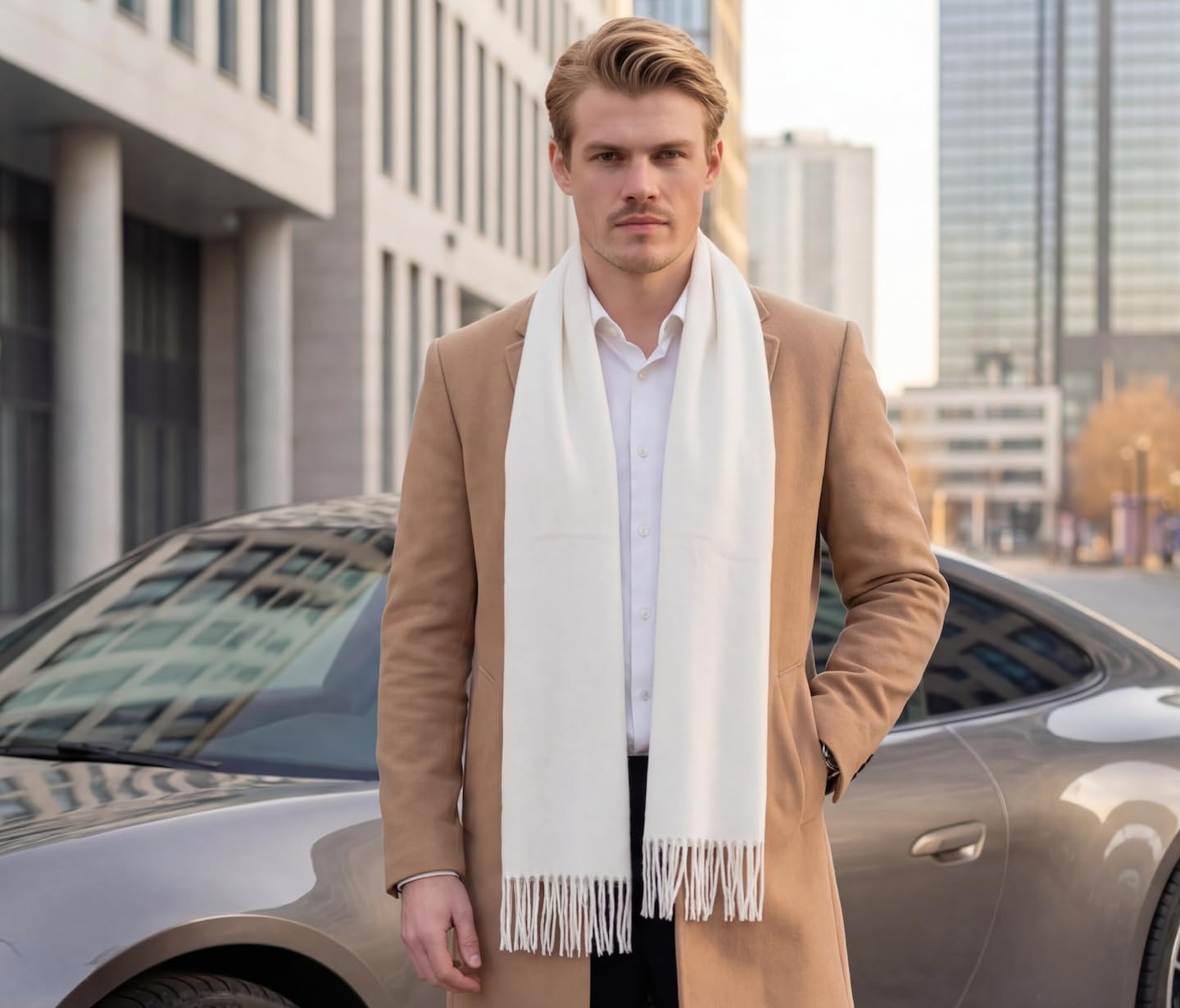 Écharpe pour homme en cachemire élégante printemps 185 x 65 cm élégante pour les occasions formelles Écharpe en cachemire Pashmina Foulard en laine Couleur unie