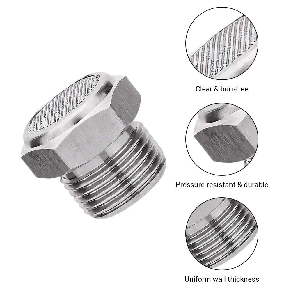 Lot de 2 silencieux pneumatiques, filetage mâle PT 1", tête plate, en acier inoxydable 304, pour compresseurs d'air industriels et outils d'atelier automobile.